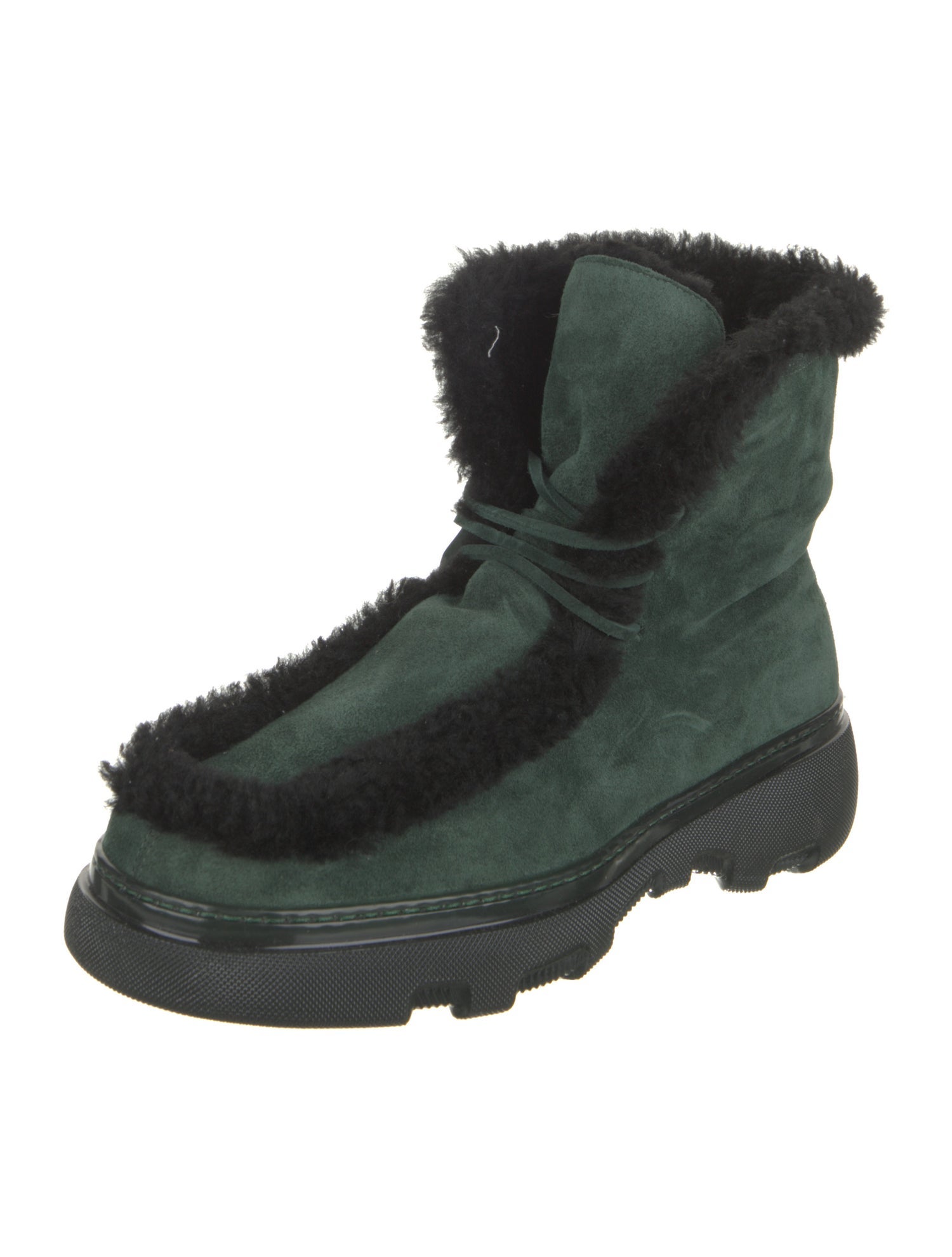 Burberry Suede Fur Trim Lace-Up Boots