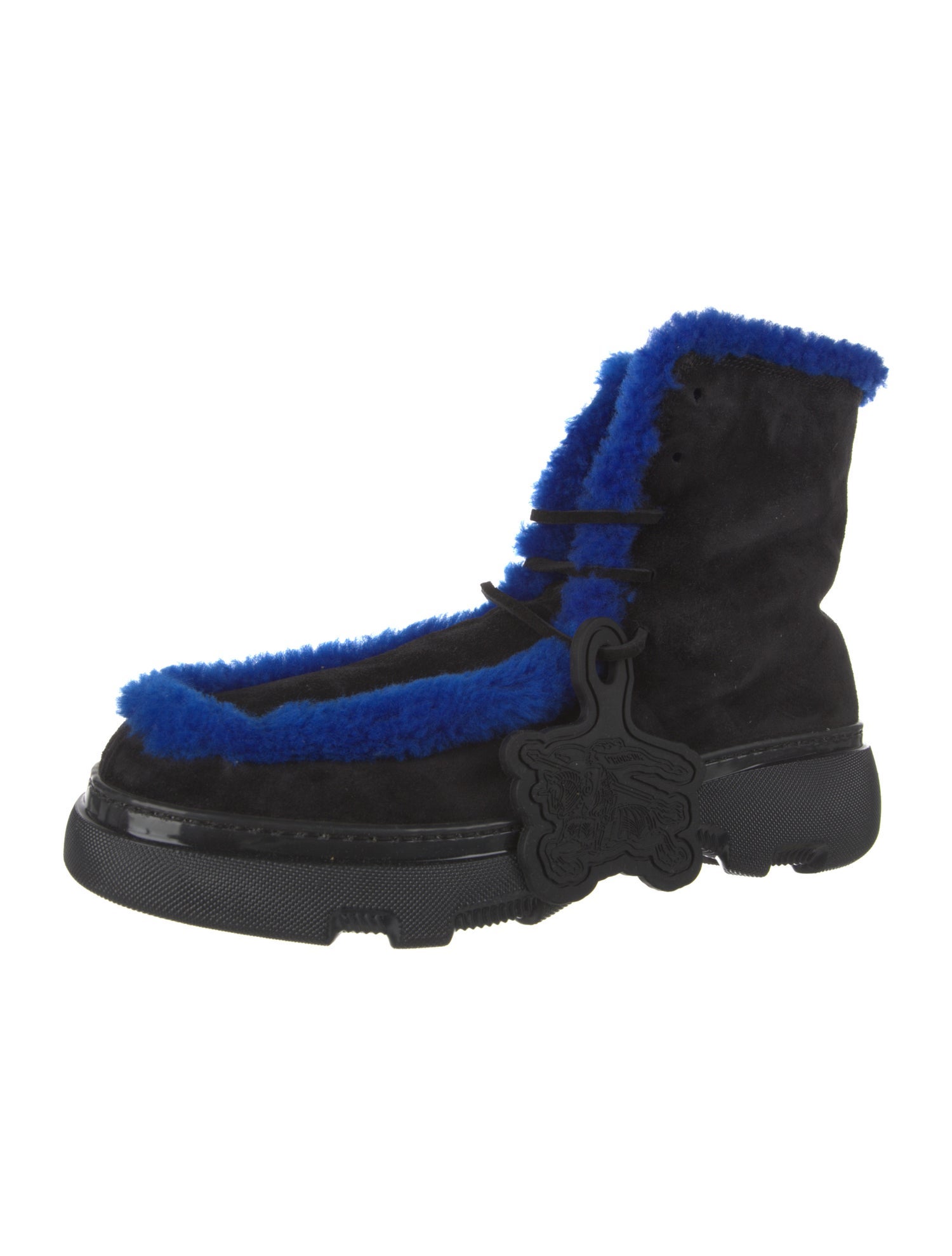 Burberry Suede Fur Trim Lace-Up Boots
