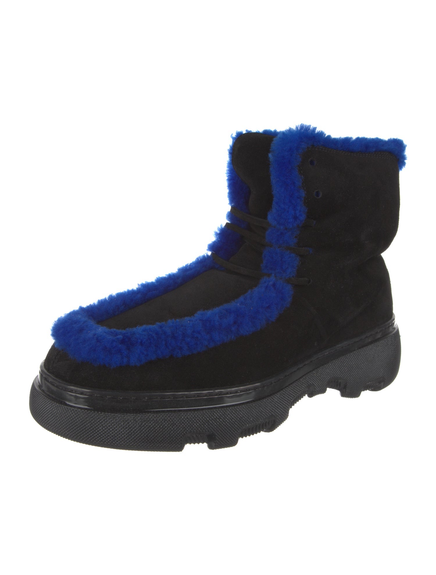 Burberry Suede Fur Trim Lace-Up Boots