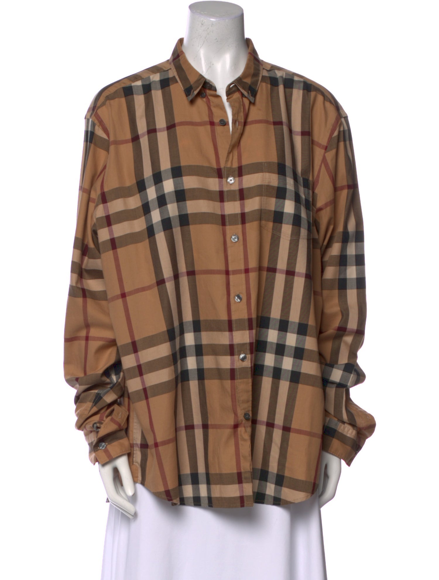 Burberry Plaid Print Long Sleeve Button-Up Top