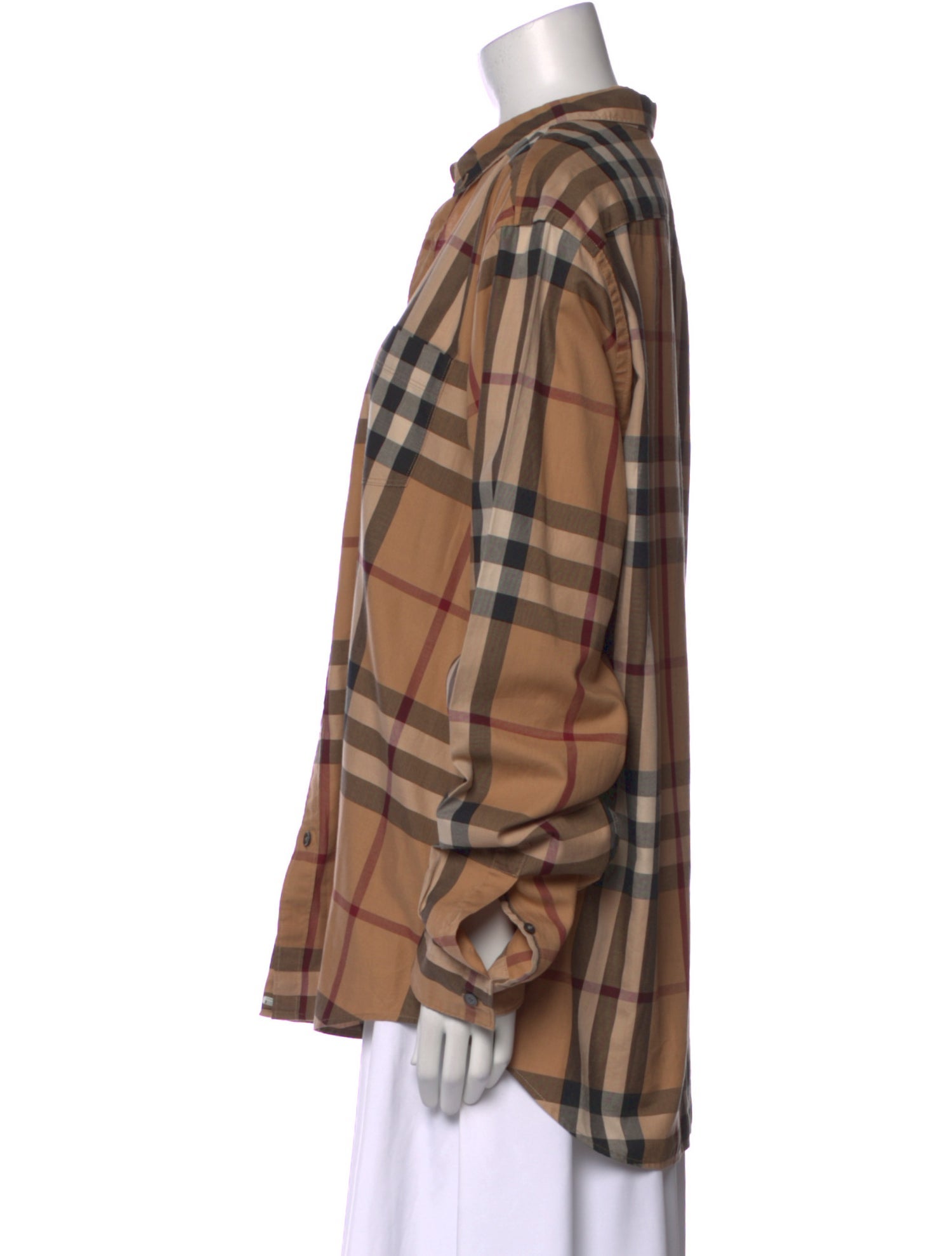 Burberry Plaid Print Long Sleeve Button-Up Top