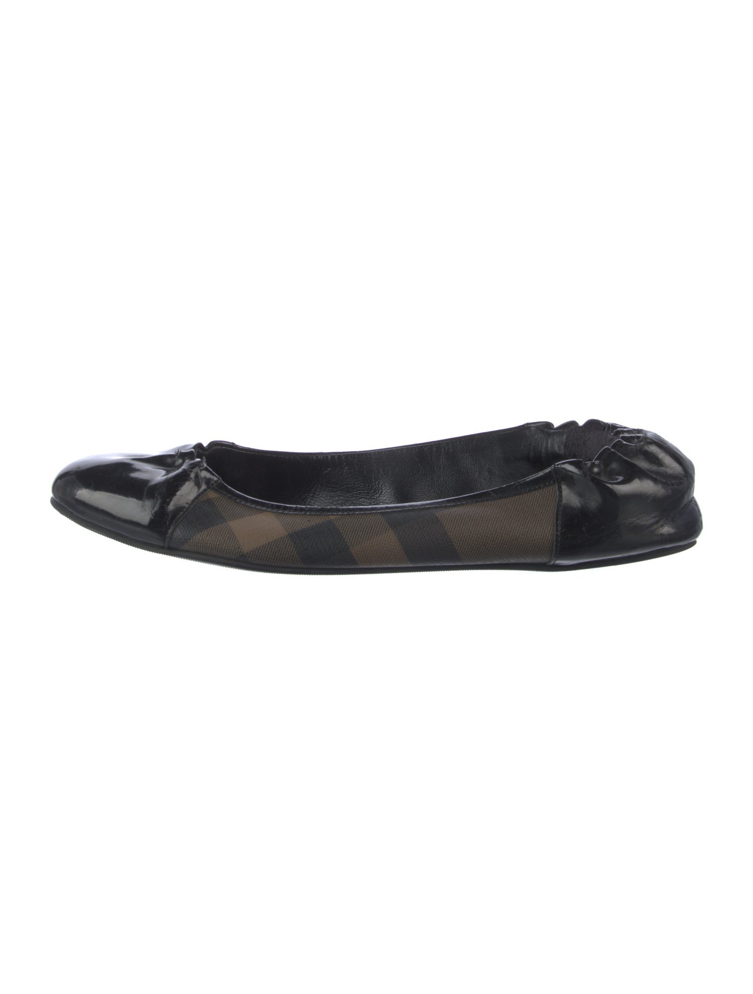 Burberry Nova Check Pattern Patent Leather Ballet Flats