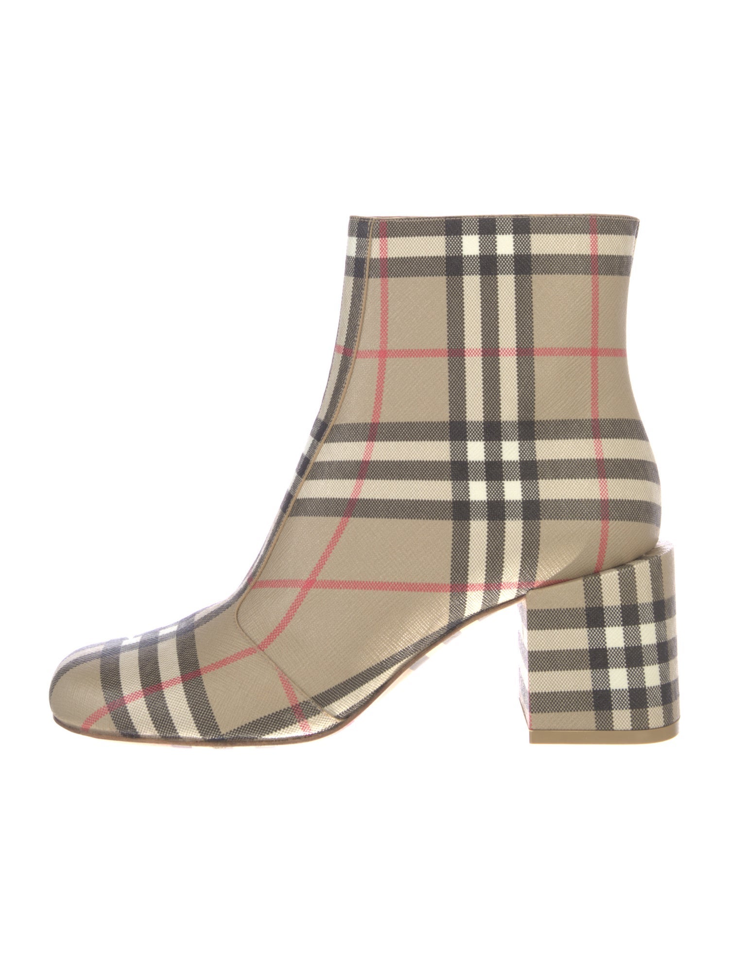 Burberry Leather Plaid Print Boots