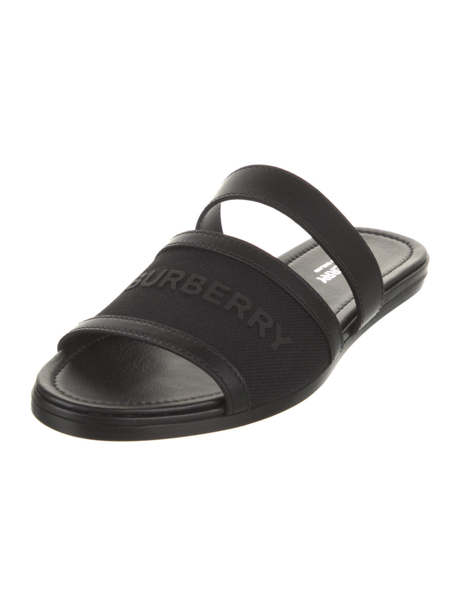 Burberry Canvas Leather Trim Embellishment Slides