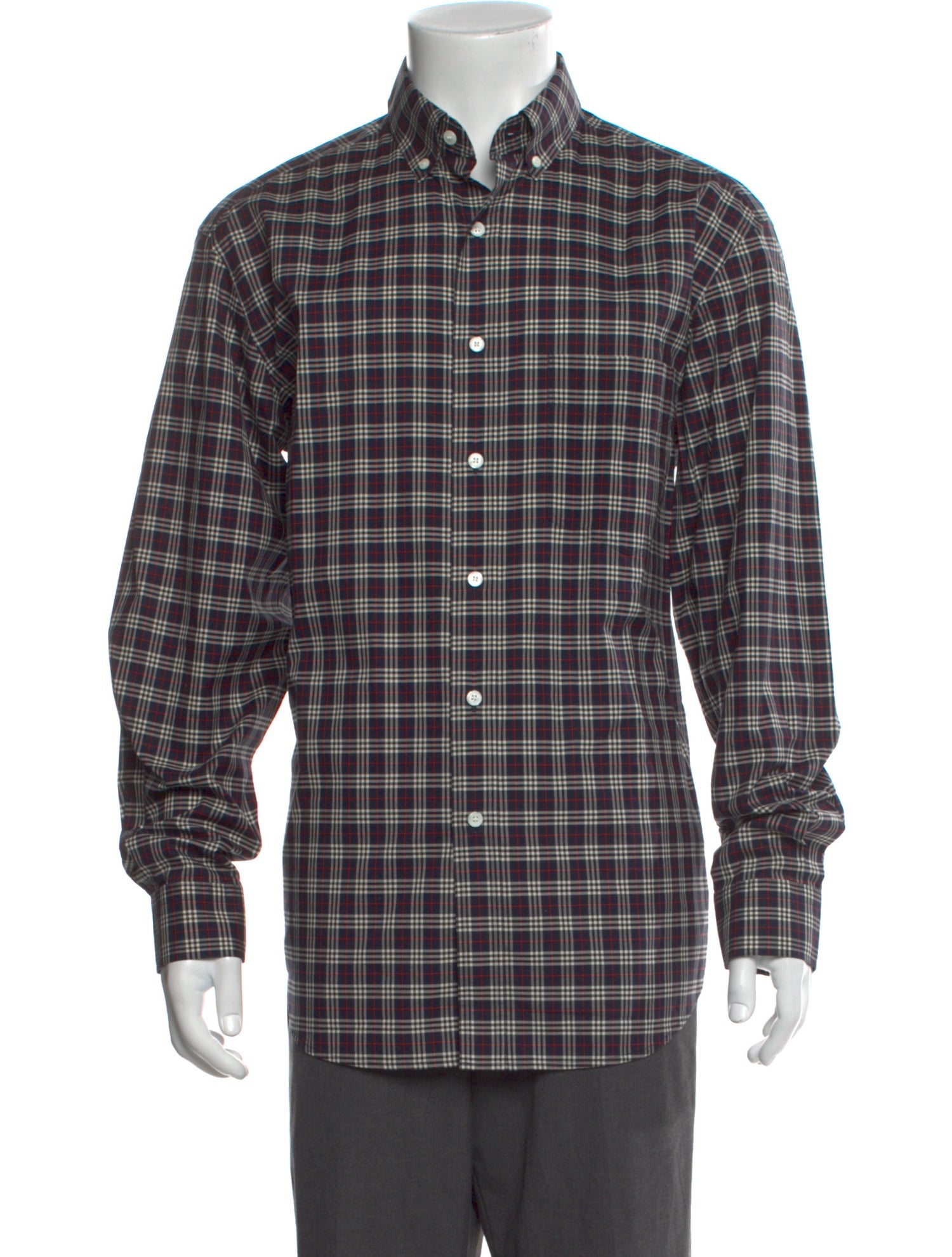 Burberry Plaid Print Long Sleeve Shirt