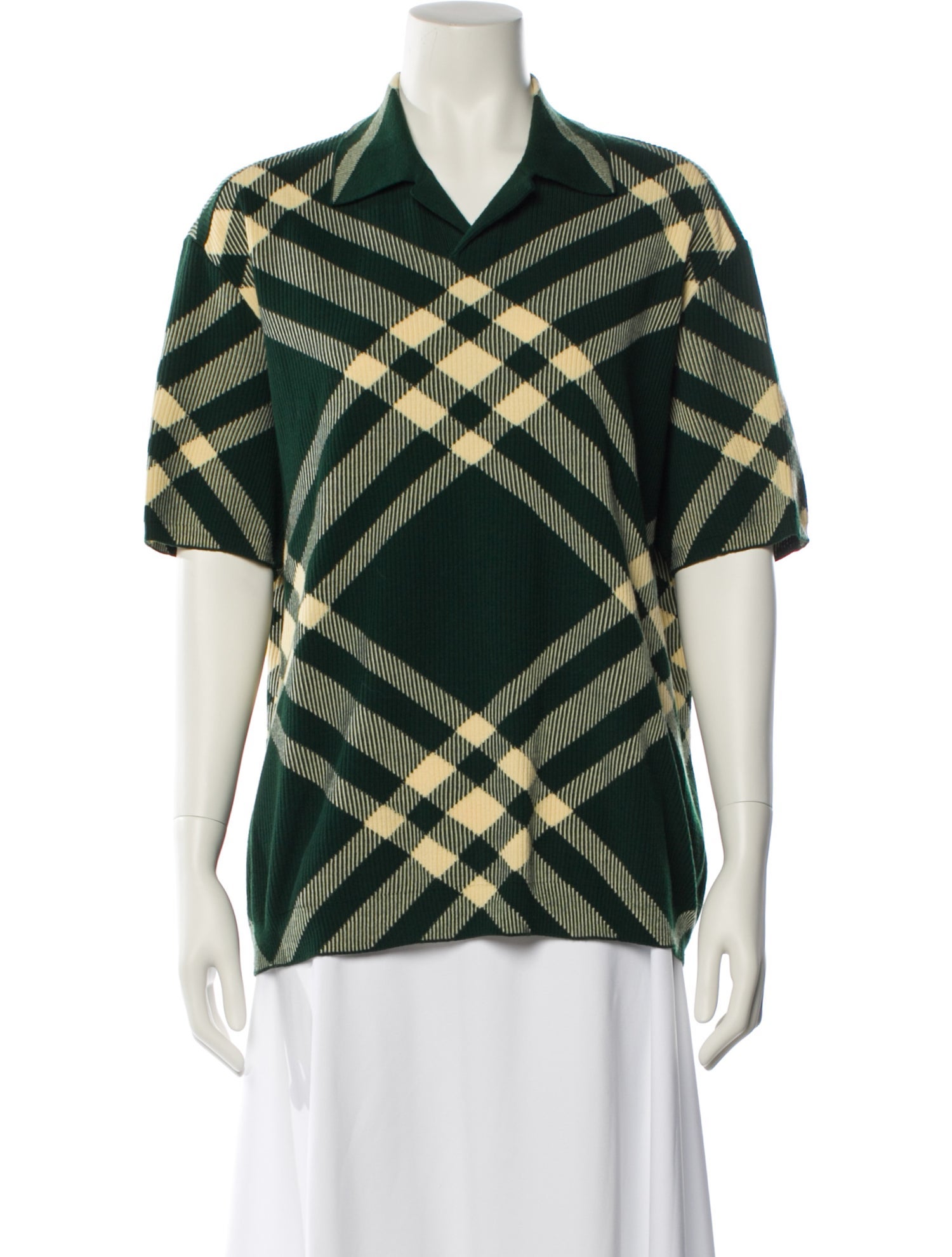 Burberry Wool Plaid Print Button-Up Top