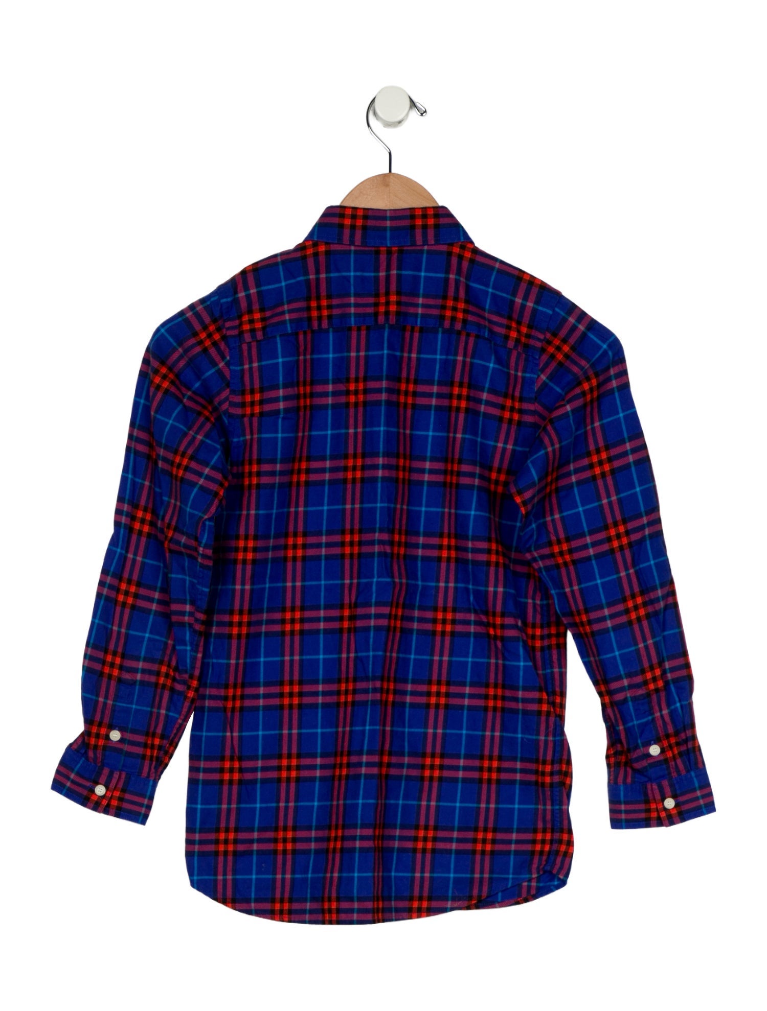 Burberry Blue and Orange Patterned Button up Long Sleeve Shirt