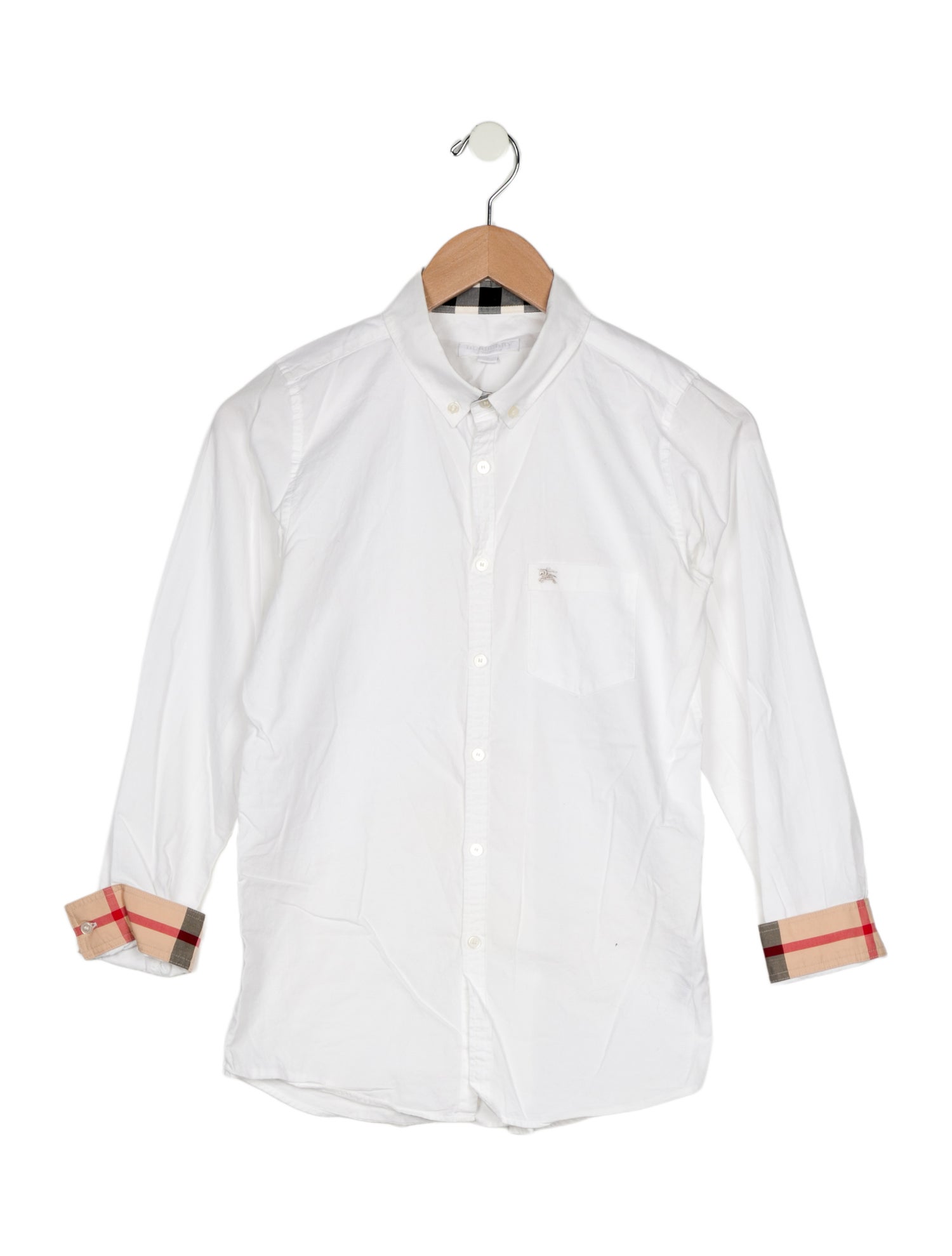 Burberry White and Multicolor patterned button up long-sleeved shirt