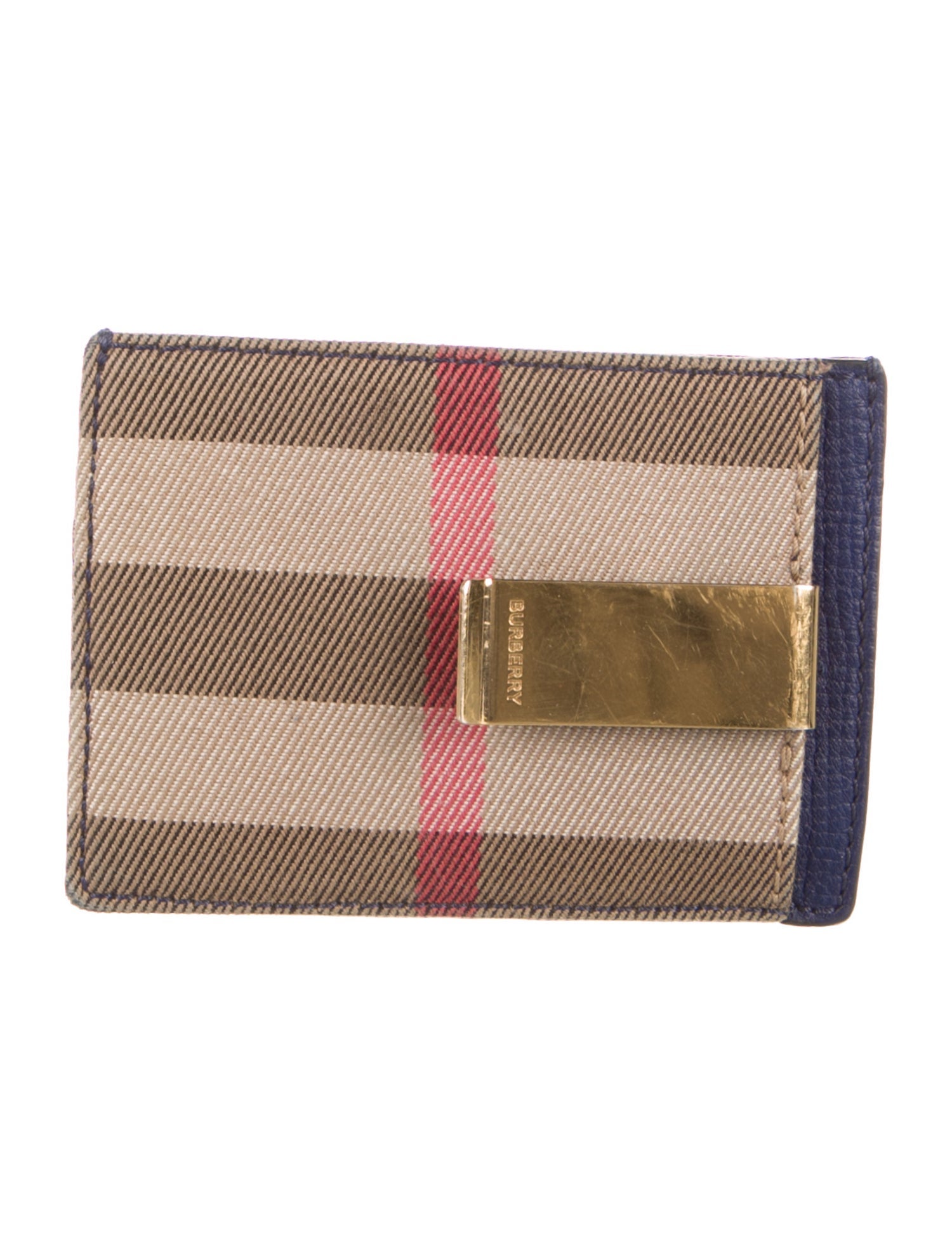 Burberry Chase Money Clip Card Case House Check Pattern Wallet