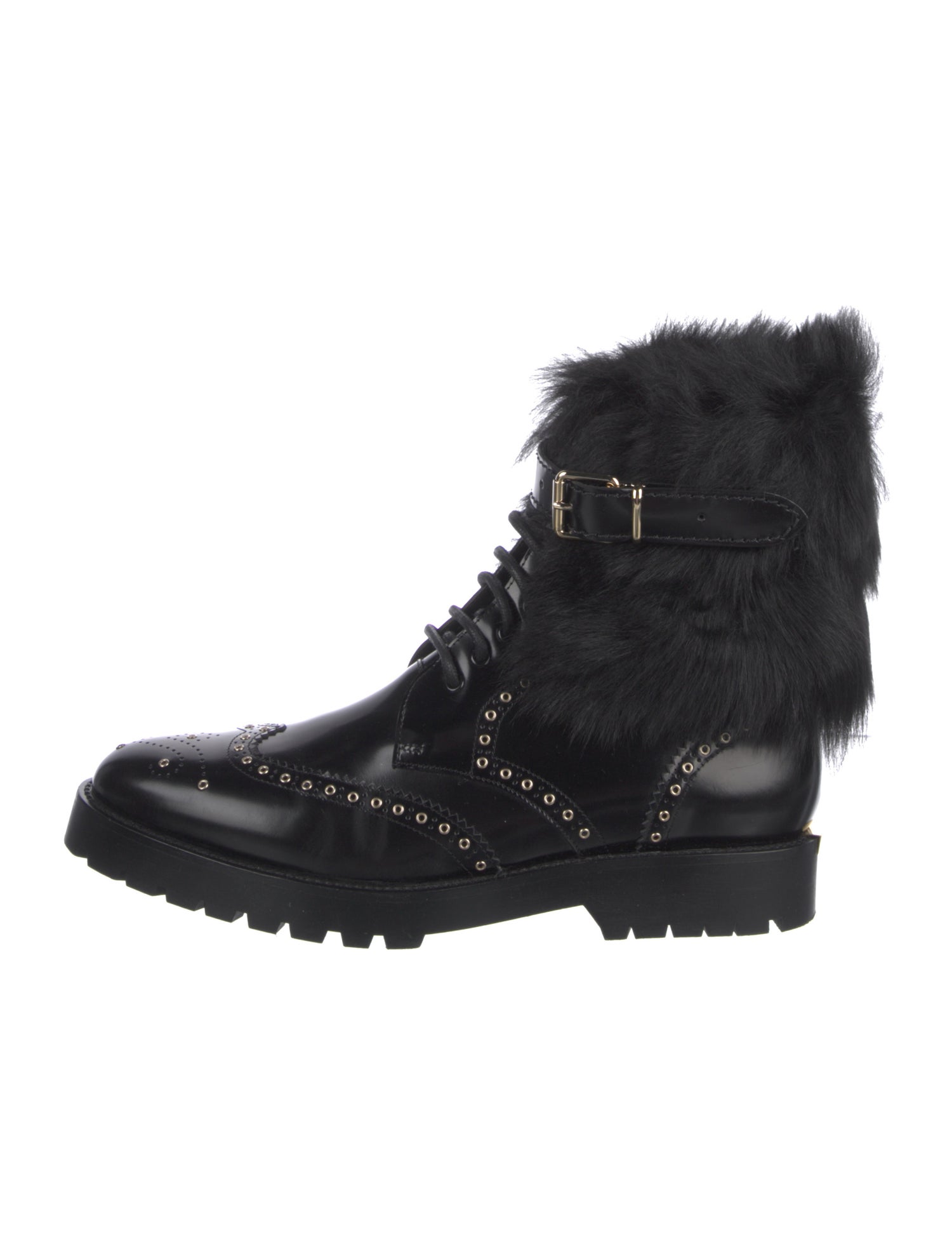 Burberry Leather Fur Trim Combat Boots
