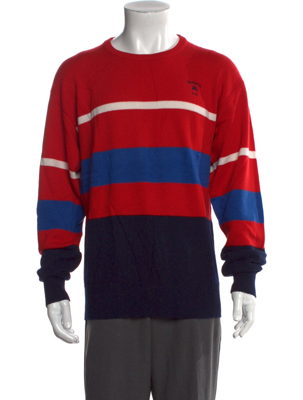 Burberry Wool Pullover Red Striped Embroidered Ac… - image 1