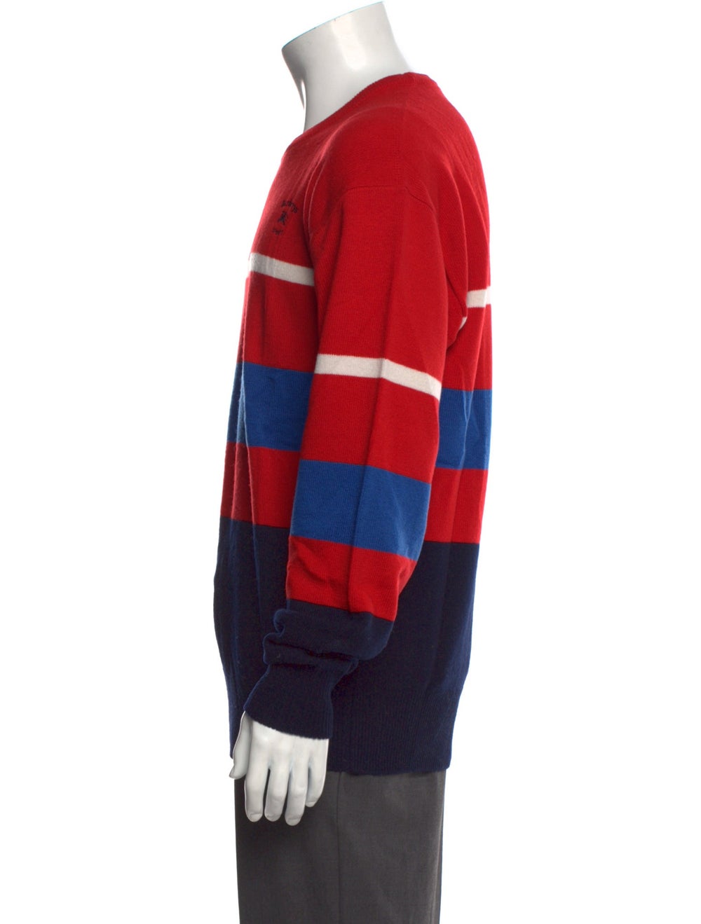 Burberry Wool Pullover Red Striped Embroidered Ac… - image 2