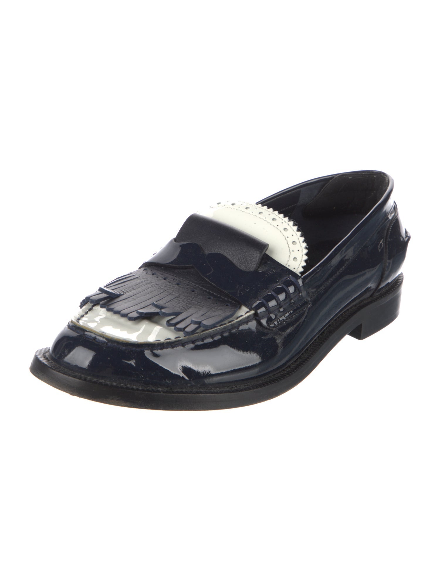 Burberry Patent Leather Colorblock Pattern Dress Loafers