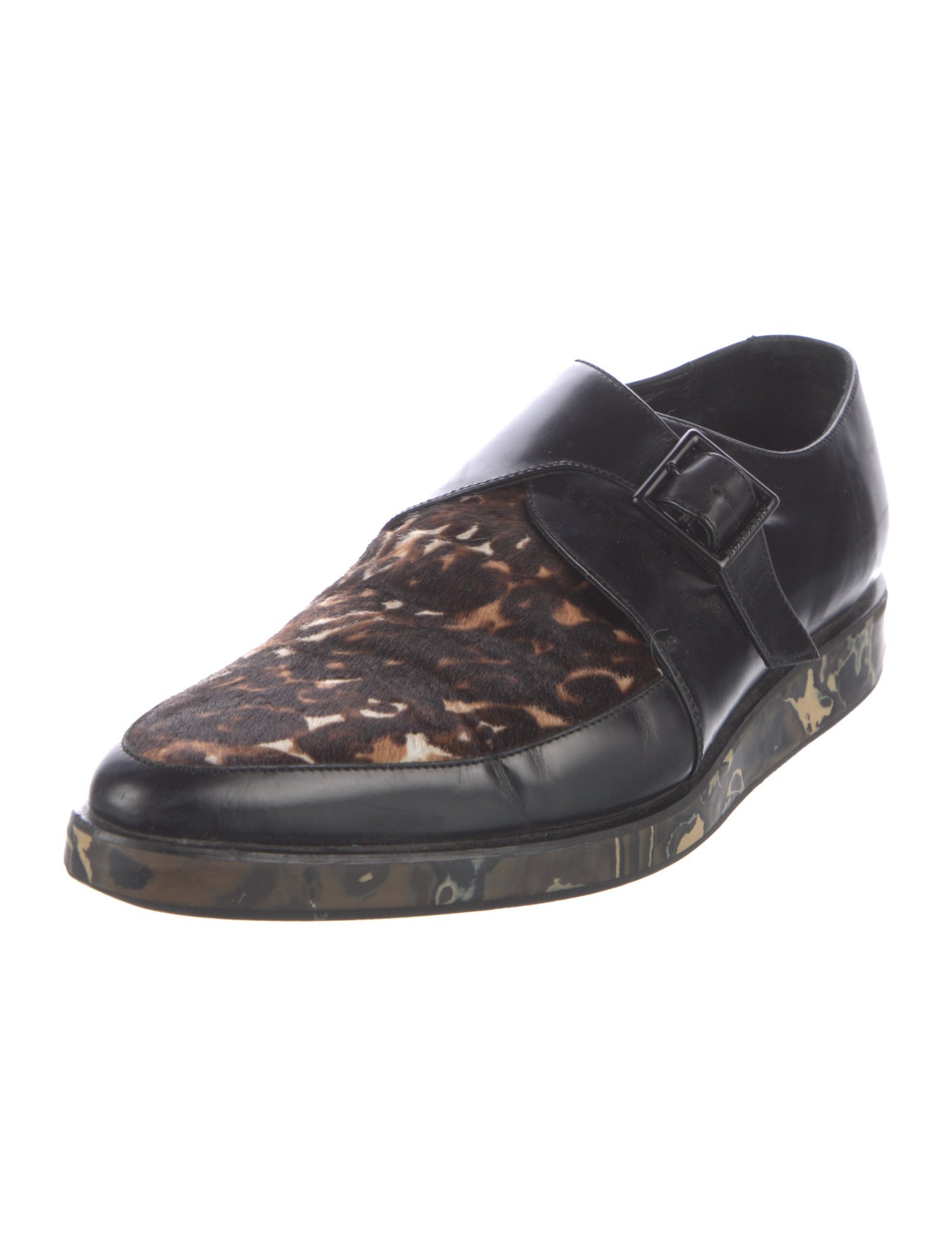 Burberry Prorsum Leather Animal Print Monk Straps