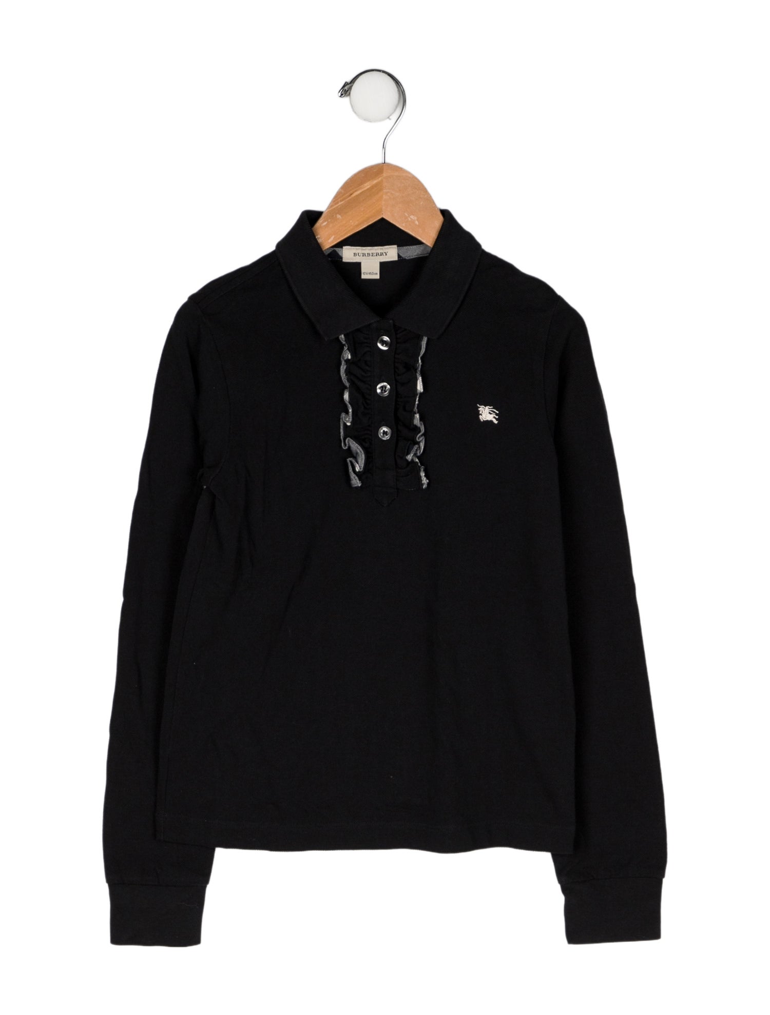 Burberry Girls' Ruffle Trim Long Sleeve Polo Shirt