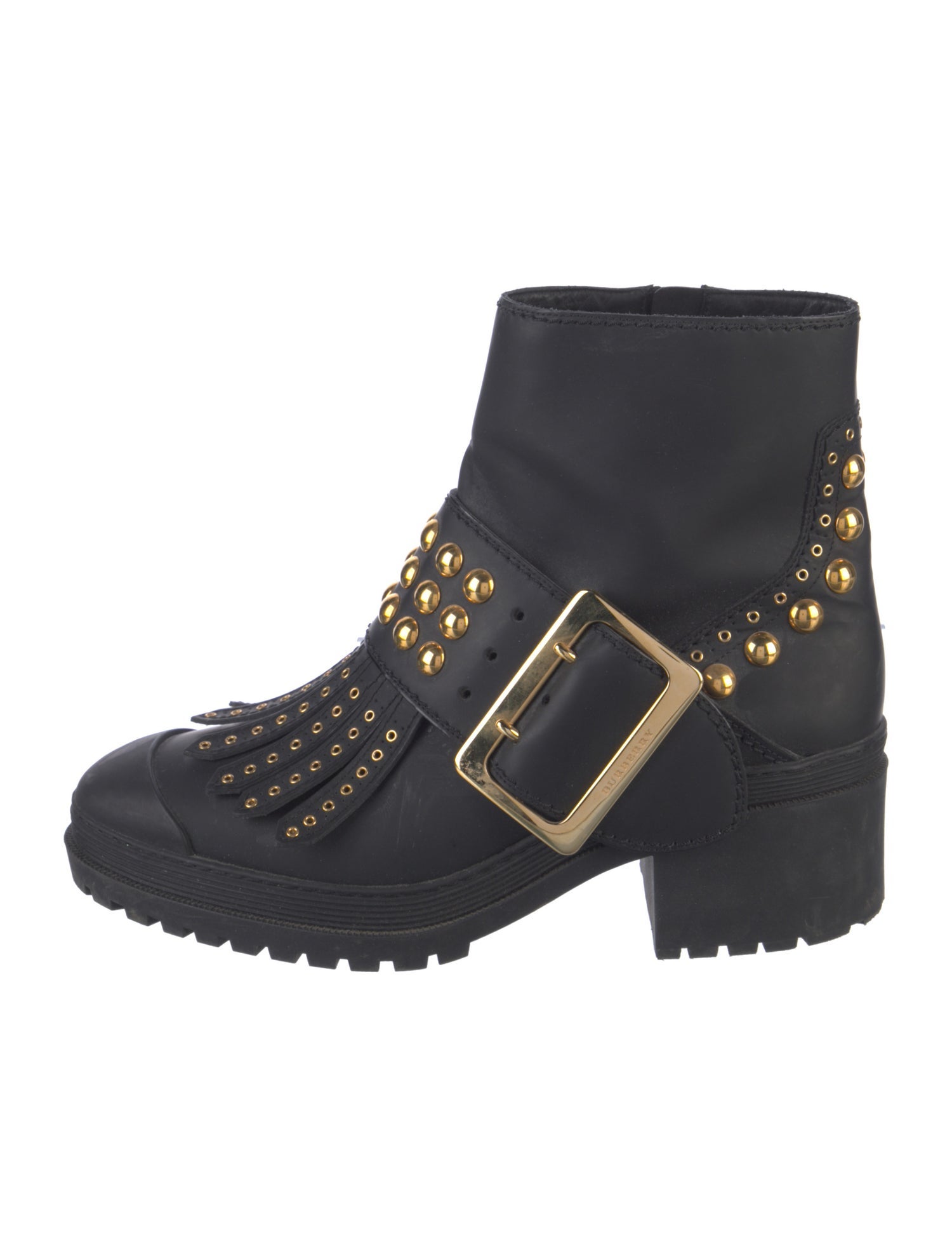Burberry Leather Studded Accents Moto Boots