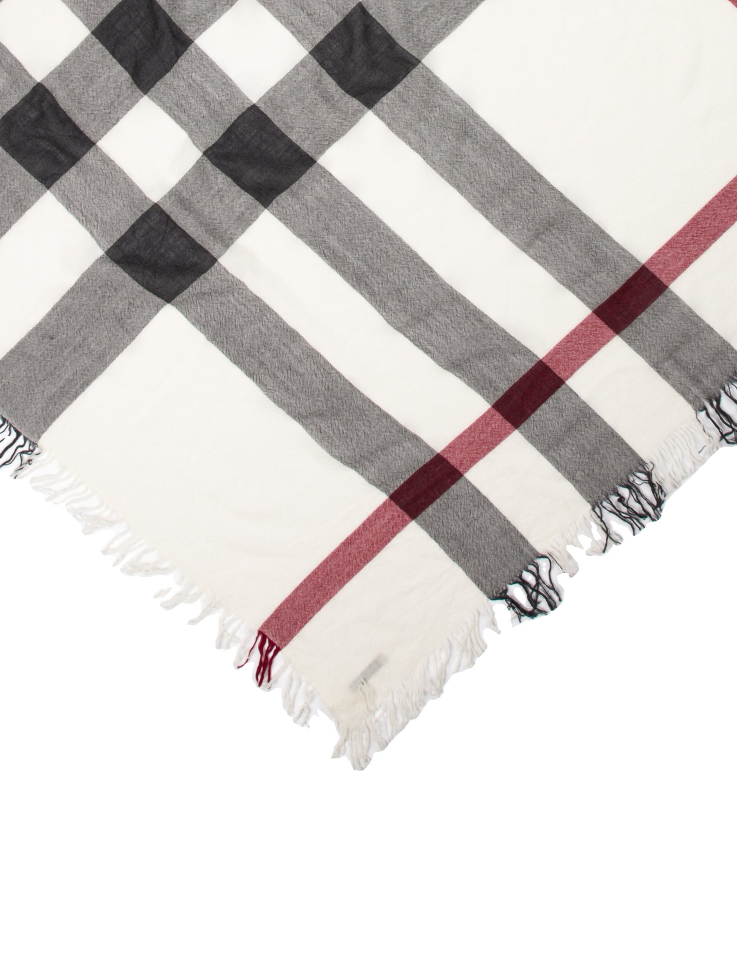 Burberry Merino Wool Plaid Print Scarf