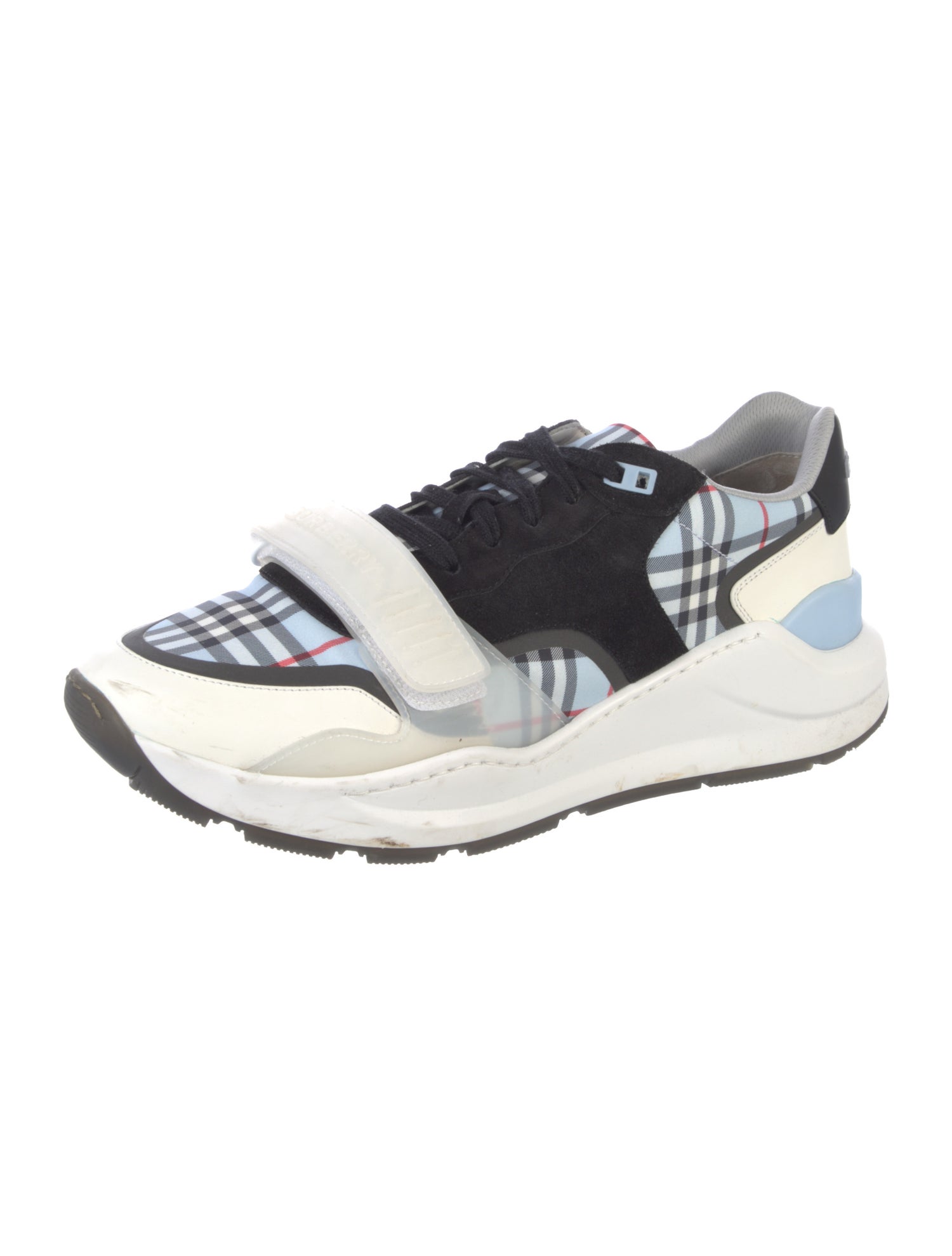 Burberry Nova Check Pattern Suede Athletic Sneakers