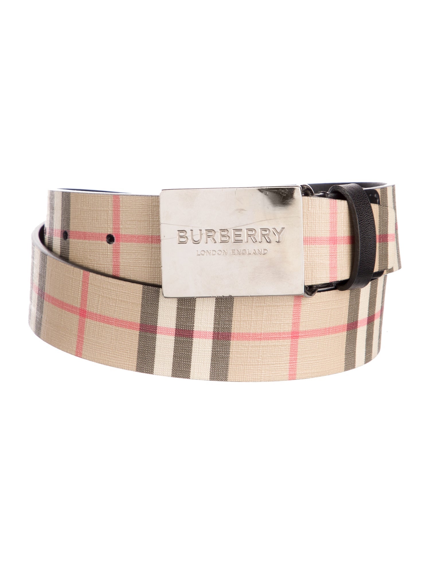 Burberry House Check Pattern Leather Trim Embellishment Belt
