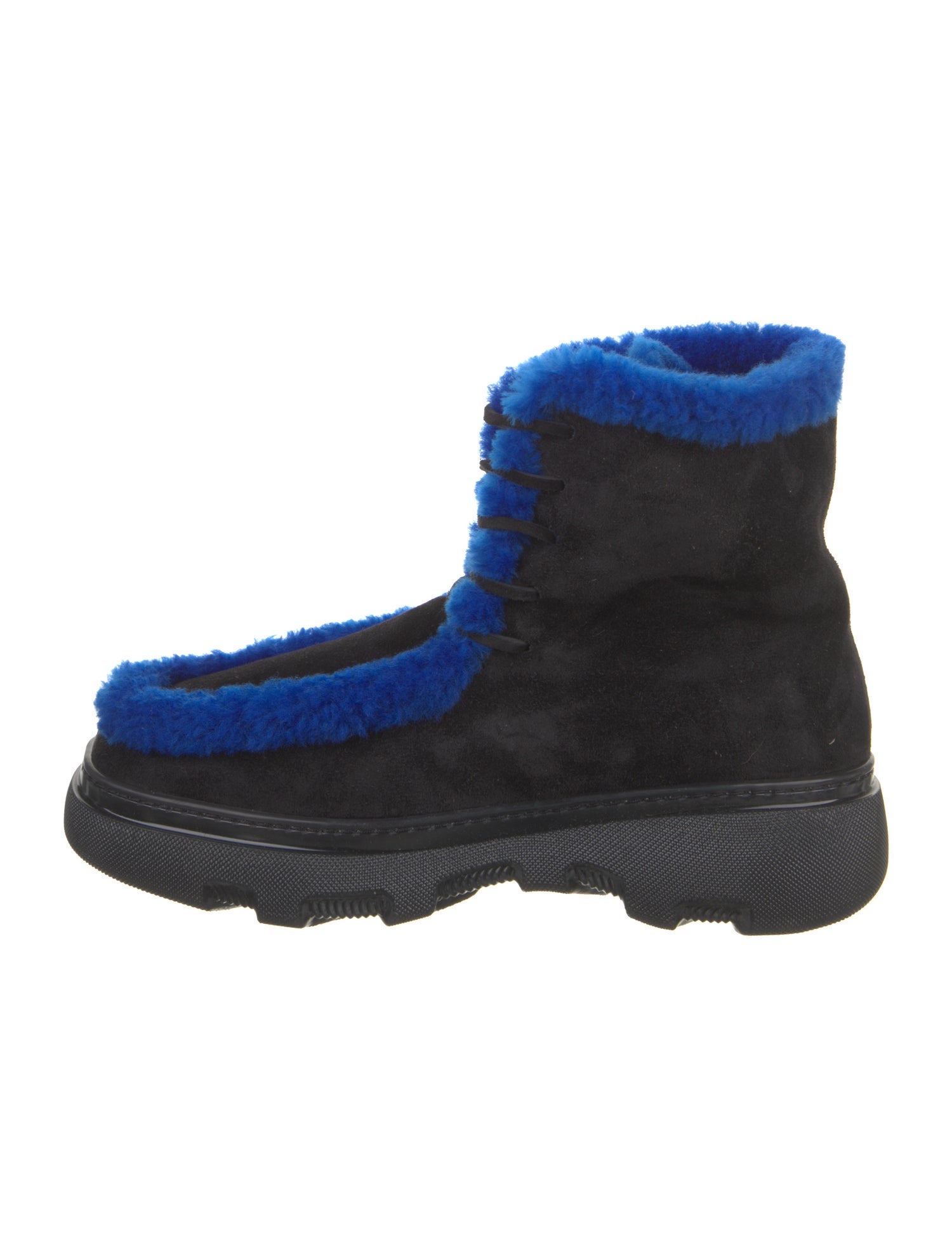 Burberry Suede Colorblock Pattern Lace-Up Boots