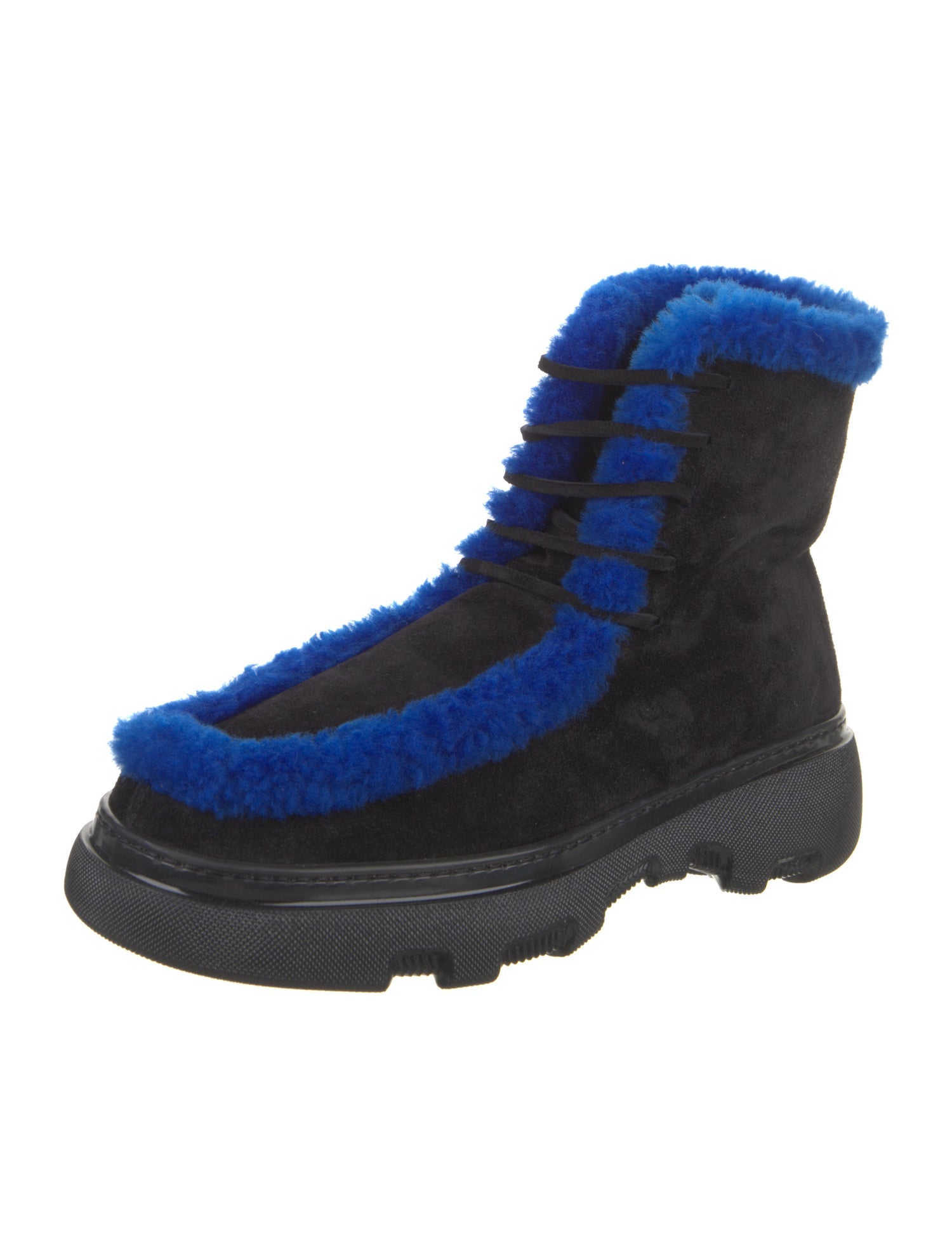 Burberry Suede Colorblock Pattern Lace-Up Boots