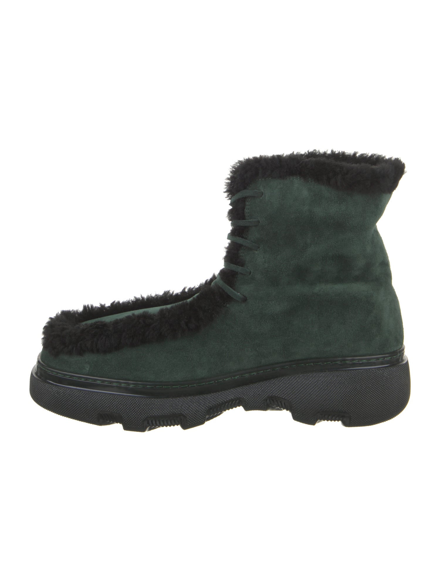 Burberry Suede Fur Trim Lace-Up Boots