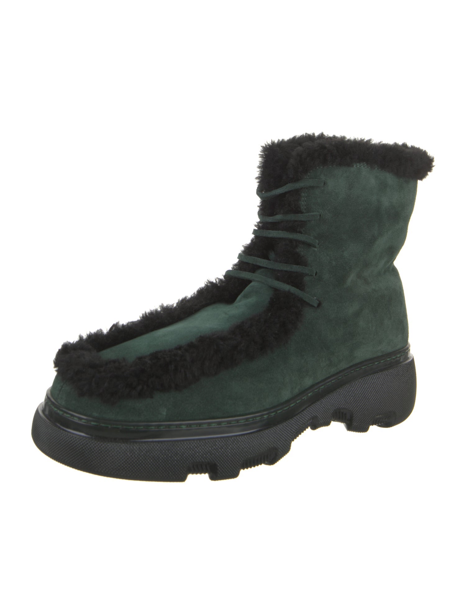 Burberry Suede Fur Trim Lace-Up Boots