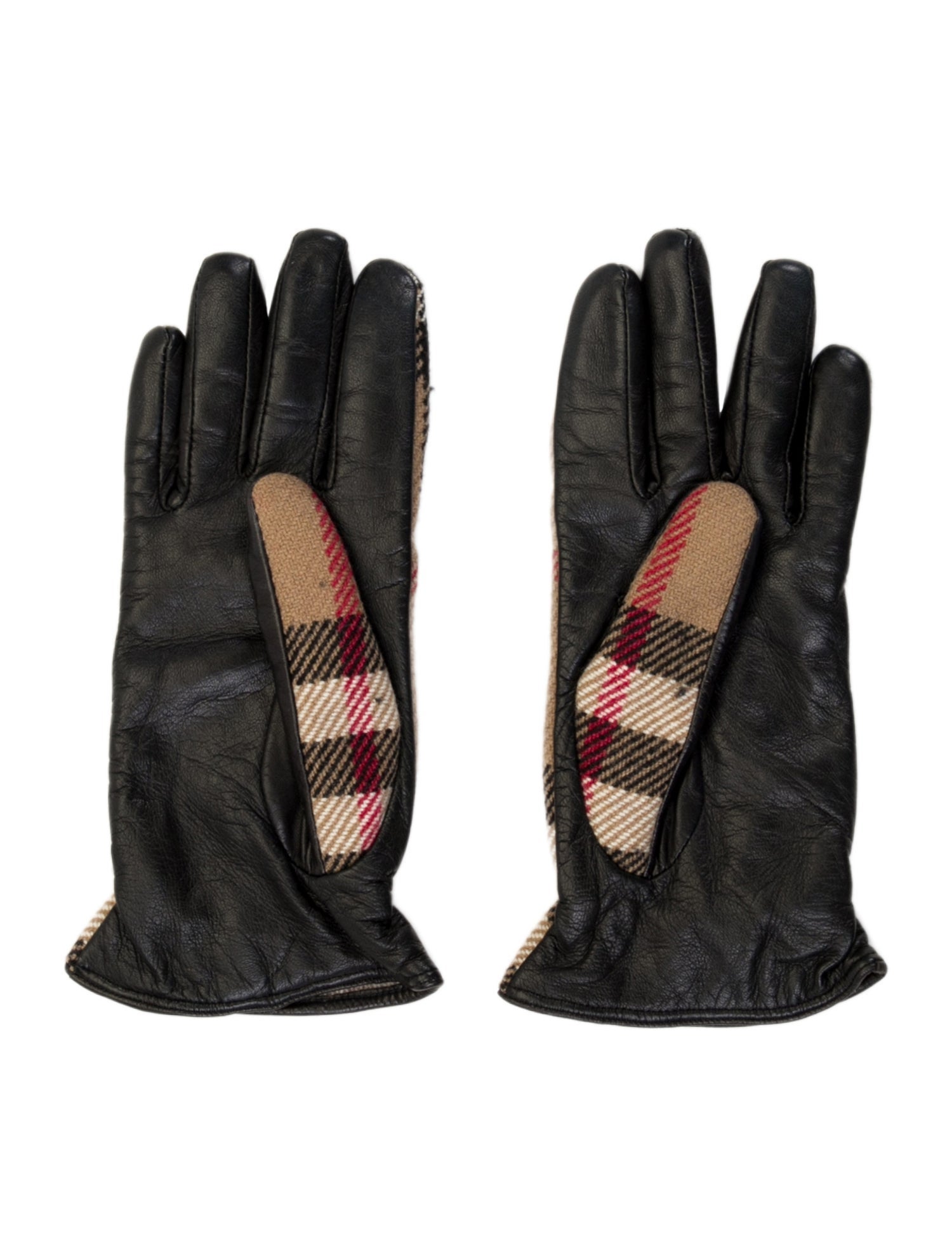Burberry Check Wool Gloves With Leather Trim