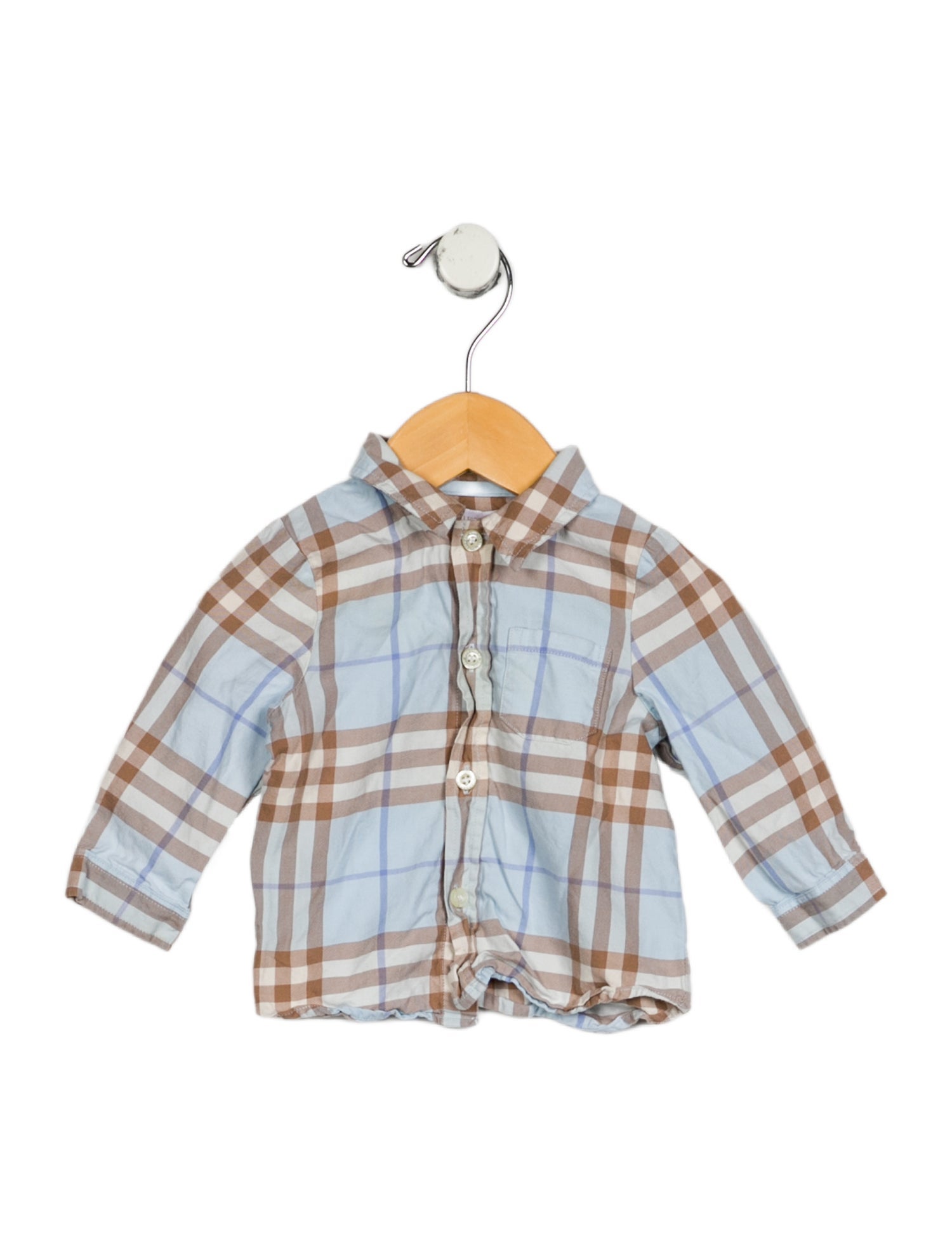 Burberry Cotton blue and neutral patterned button up long sleeve shirt