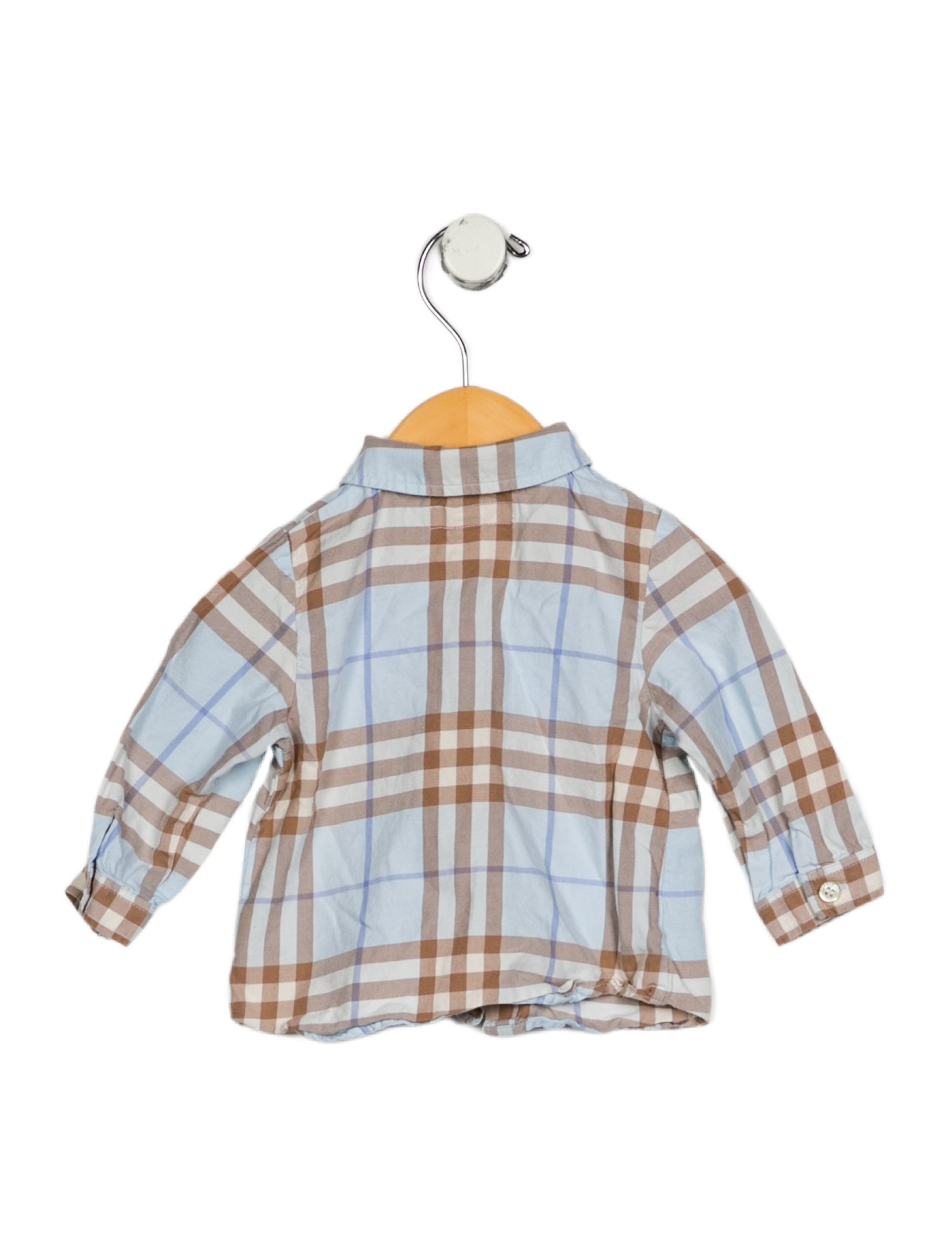 Burberry Cotton blue and neutral patterned button up long sleeve shirt