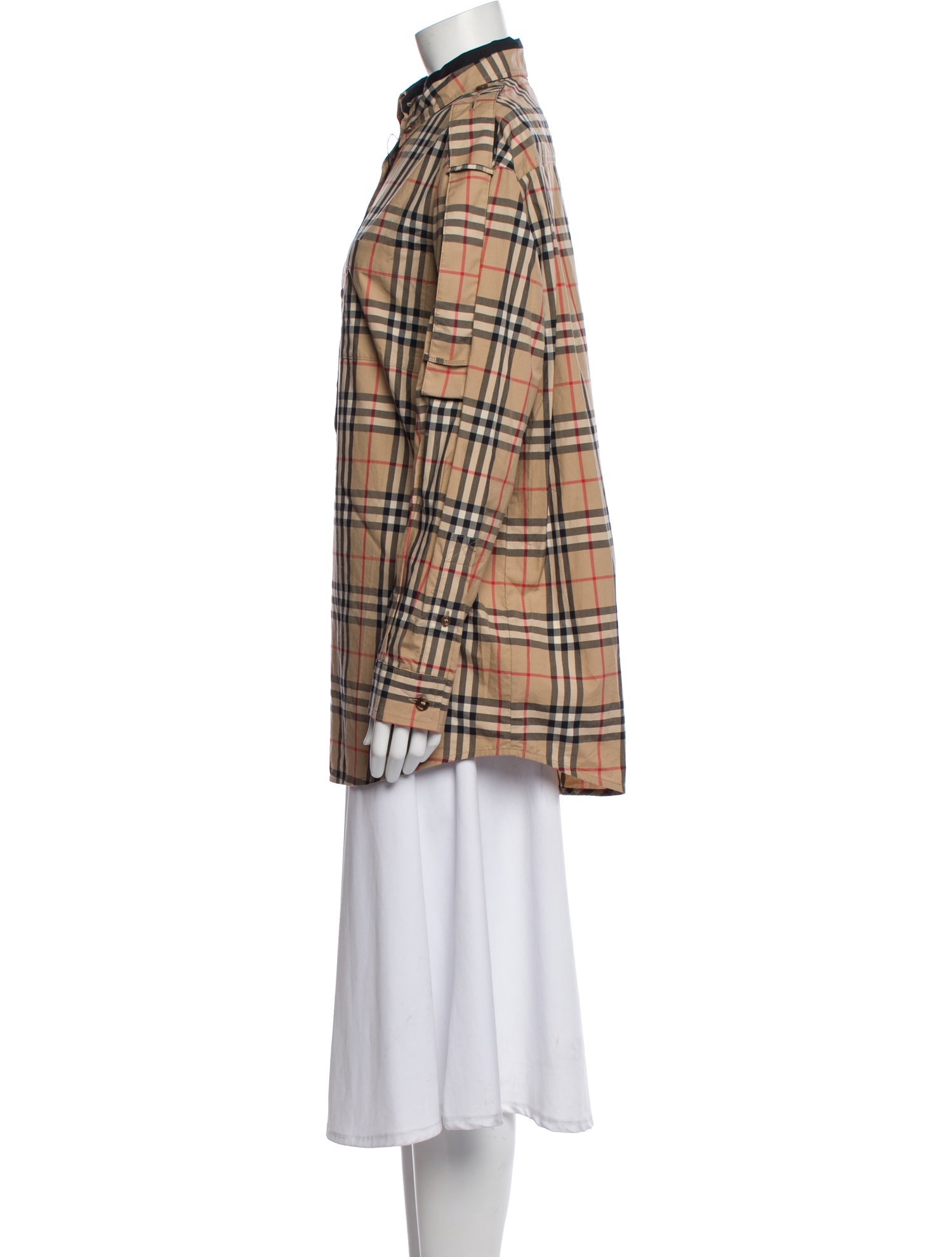 Burberry Plaid Print Long Sleeve Button-Up Top w/ Tags