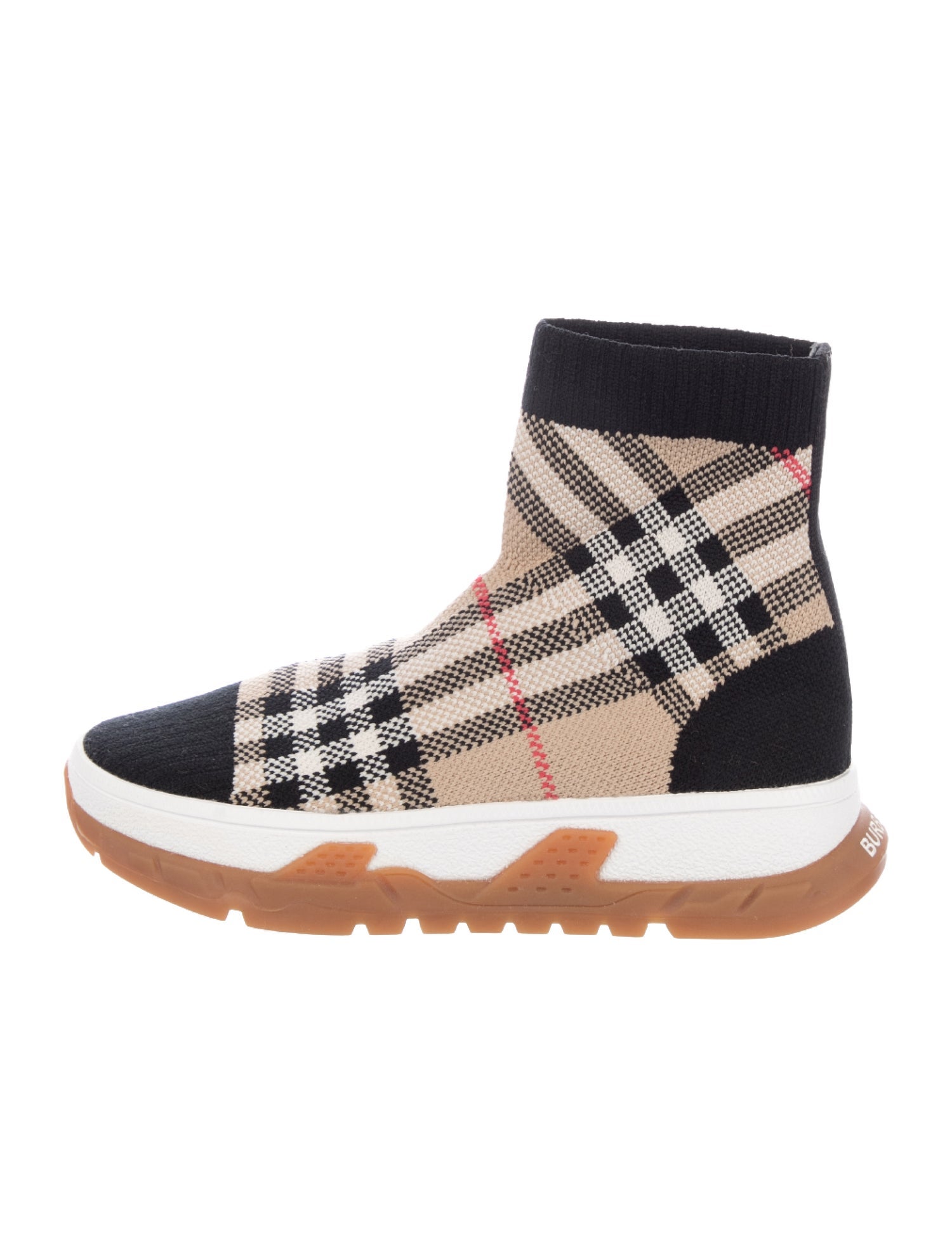Burberry Neutral and black patterned high top sneakers