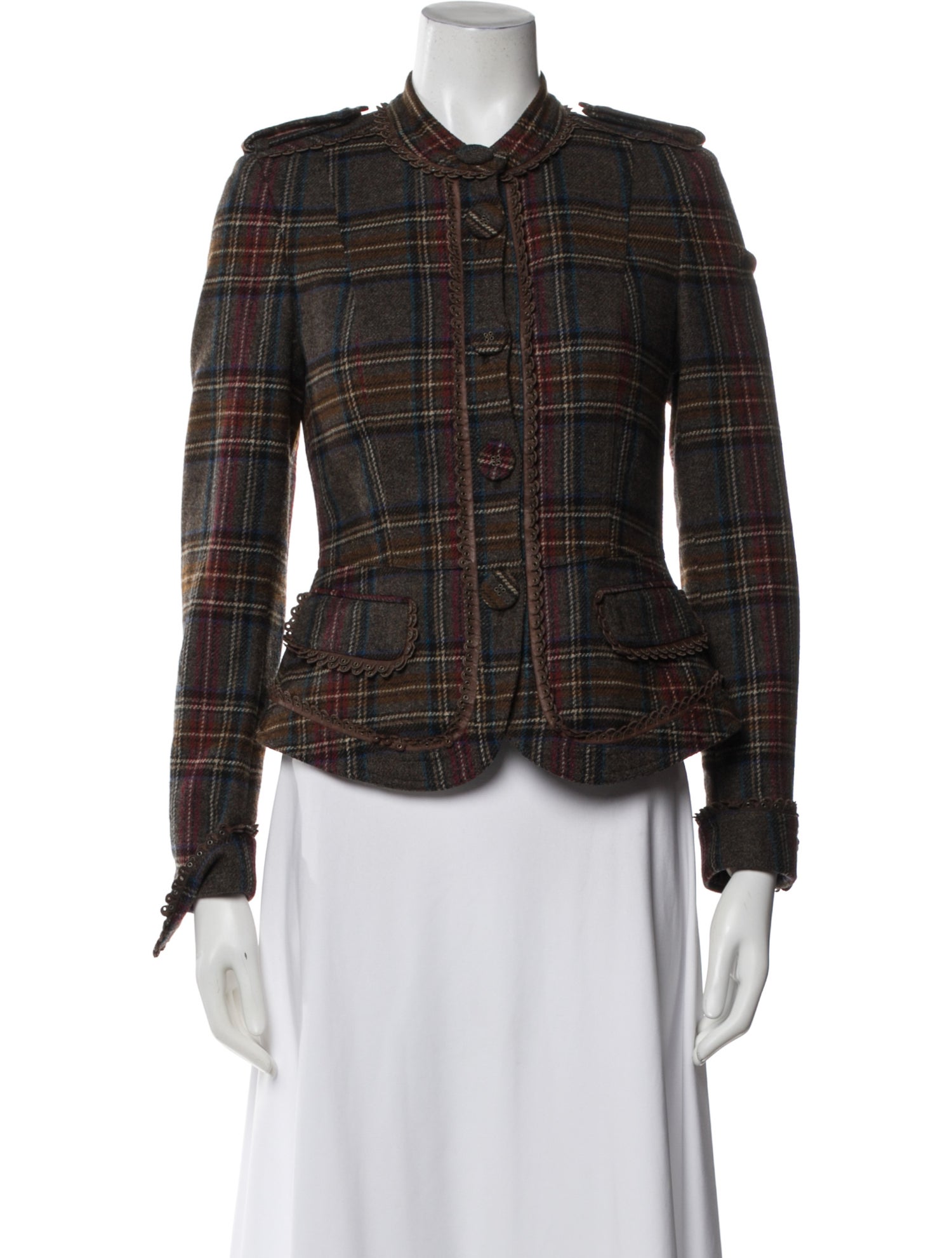 Burberry Wool Plaid Print Evening Jacket