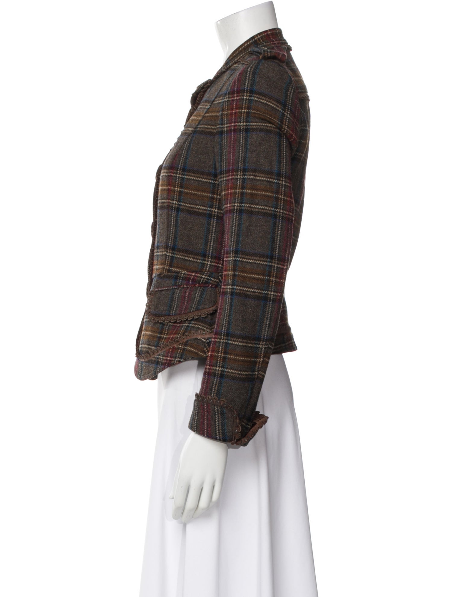 Burberry Wool Plaid Print Evening Jacket