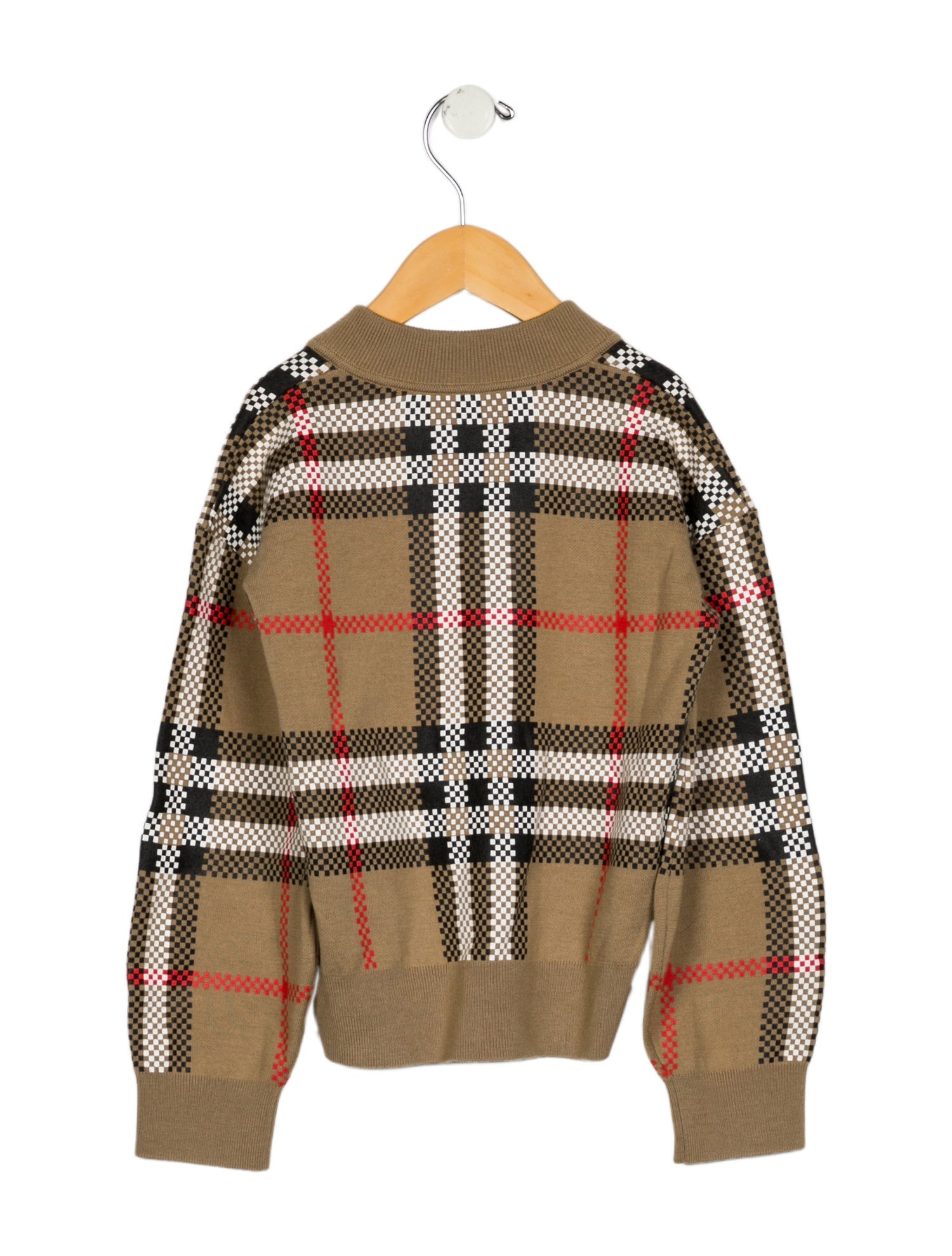 Burberry Boys' Checked Wool V-Neck Sweater w/Tags