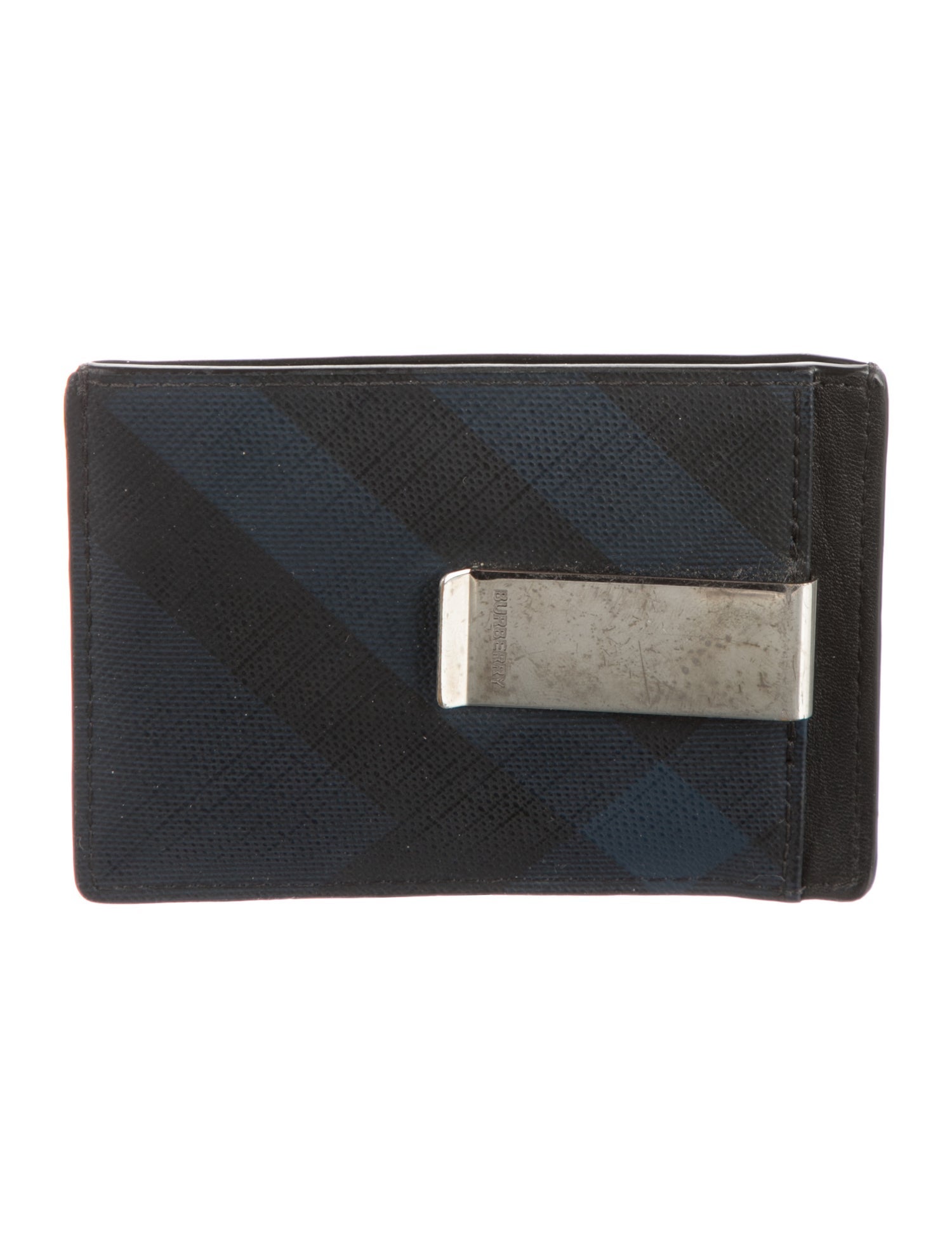 Burberry London Check Money Clip Card Case Striped Wallet