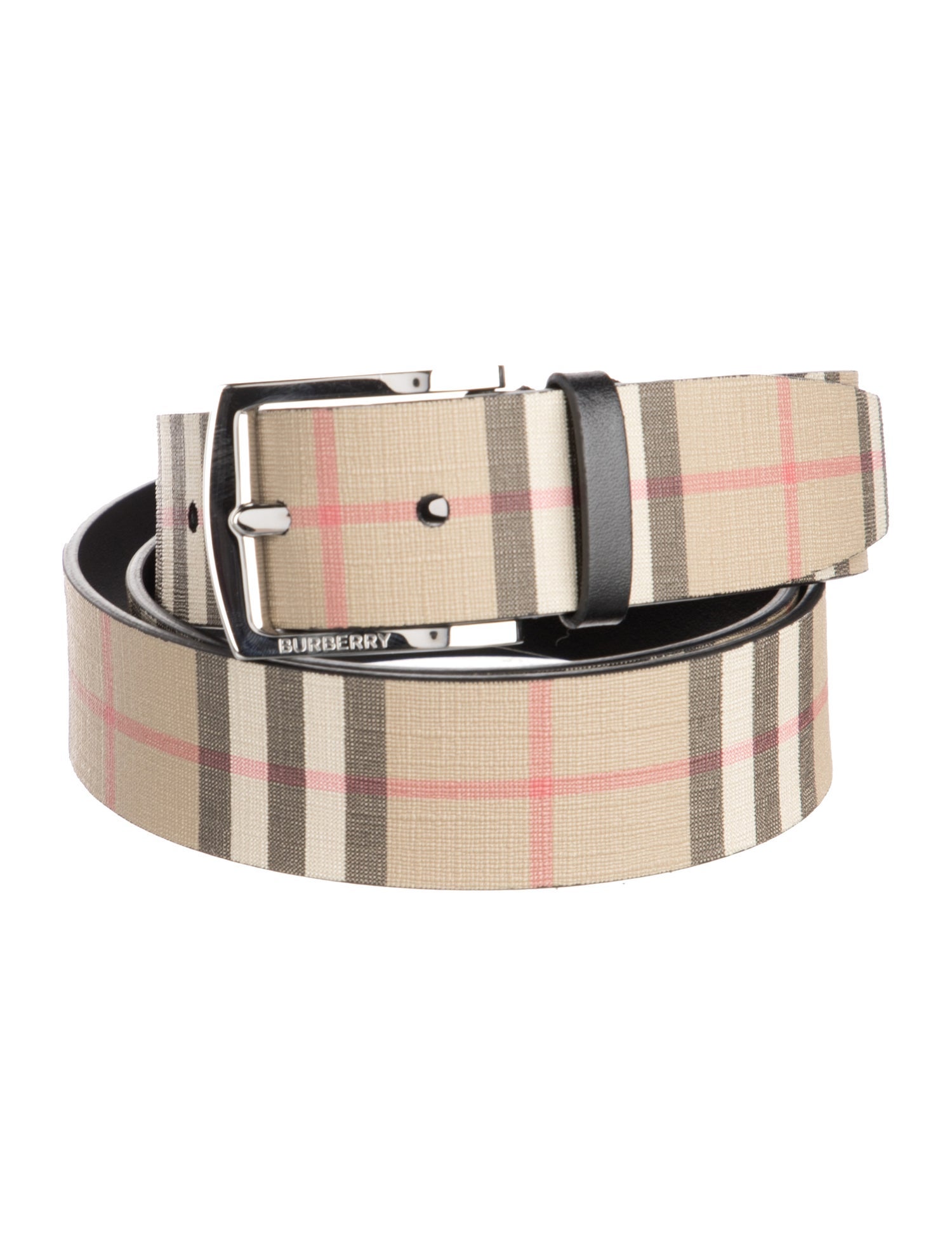 Burberry House Check Pattern Leather Trim Embellishment Belt
