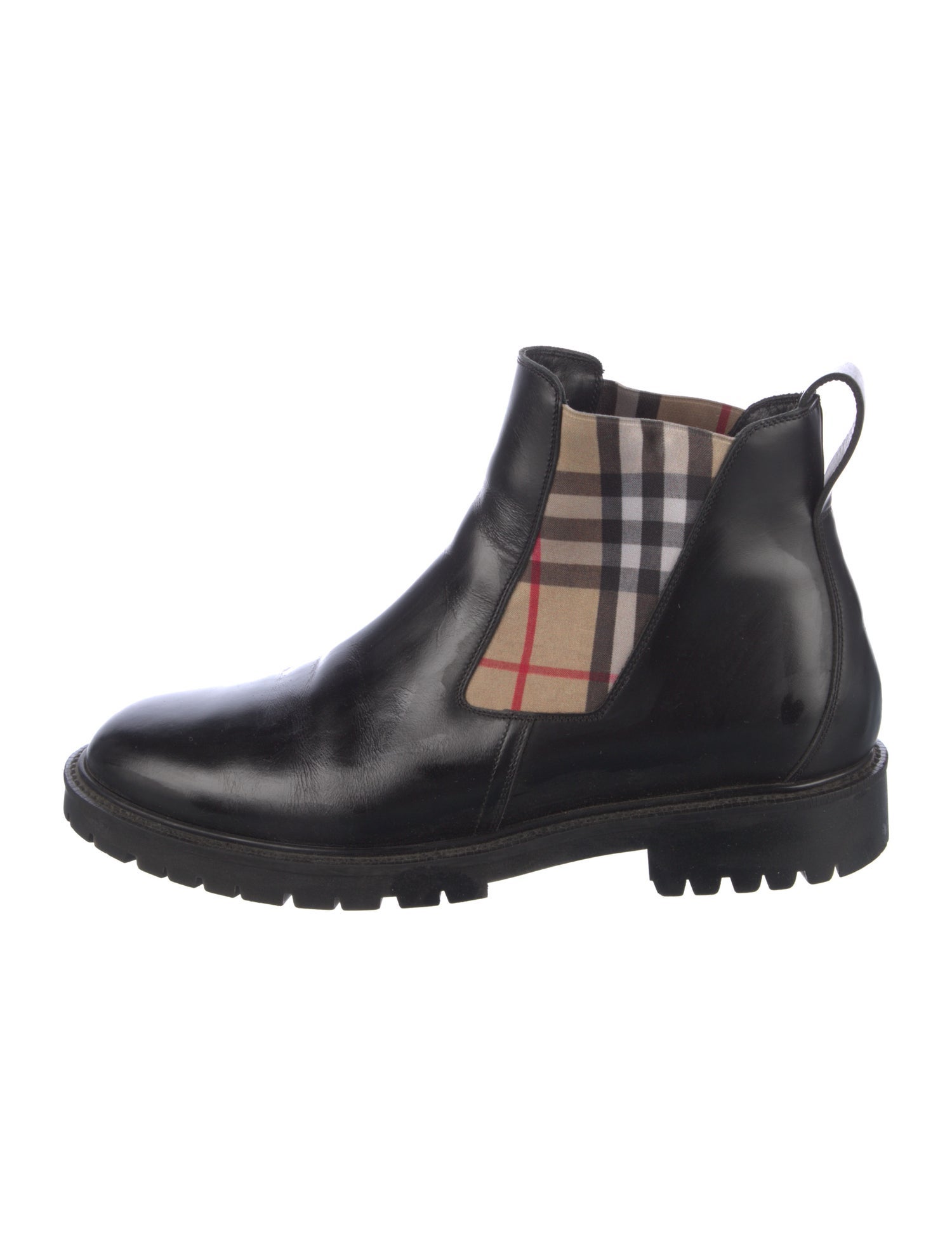 Burberry House Check Pattern Leather Chelsea Boots