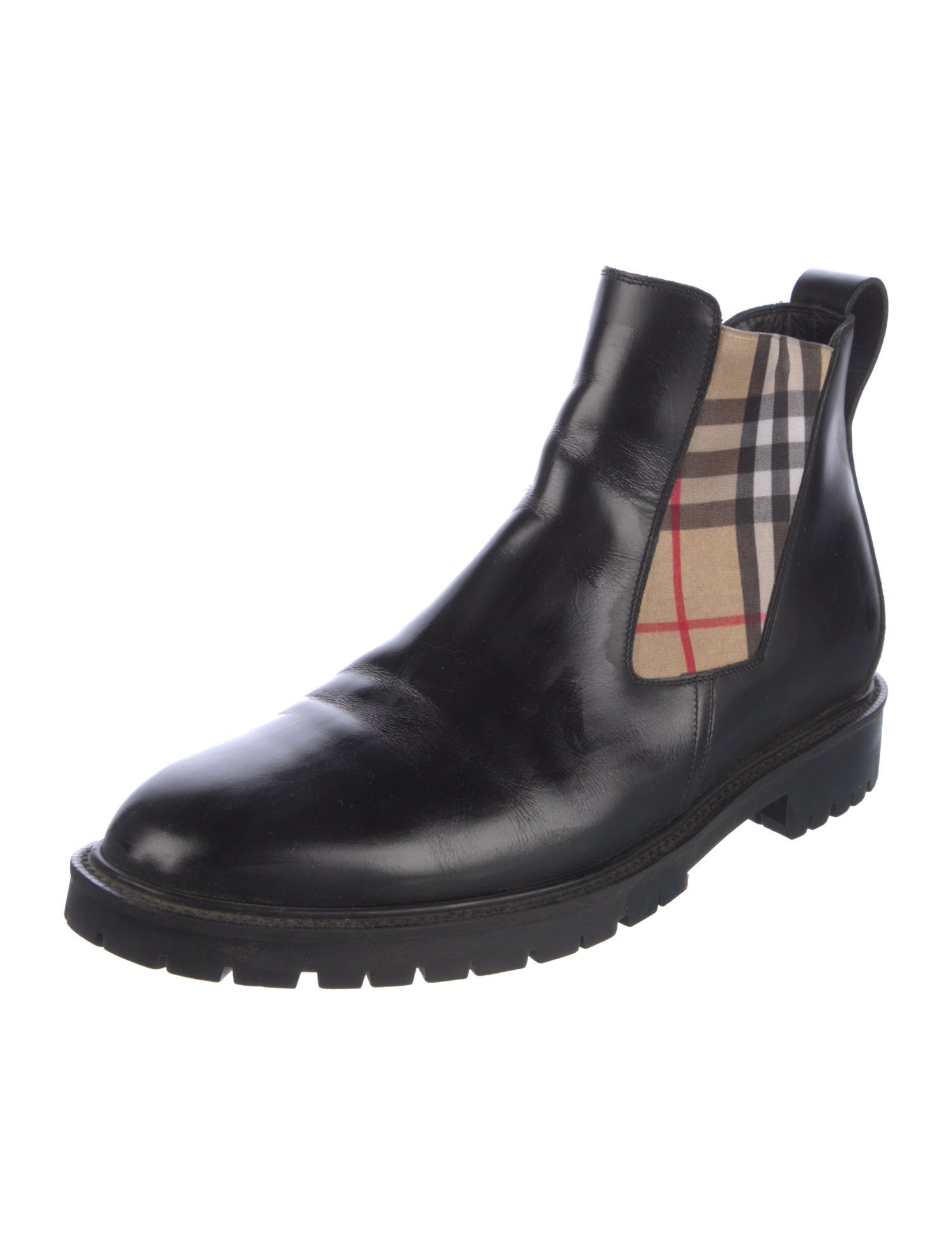 Burberry House Check Pattern Leather Chelsea Boots