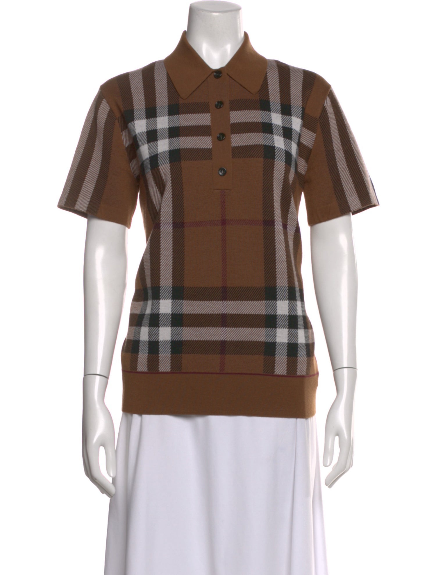 Burberry Wool Plaid Print Polo