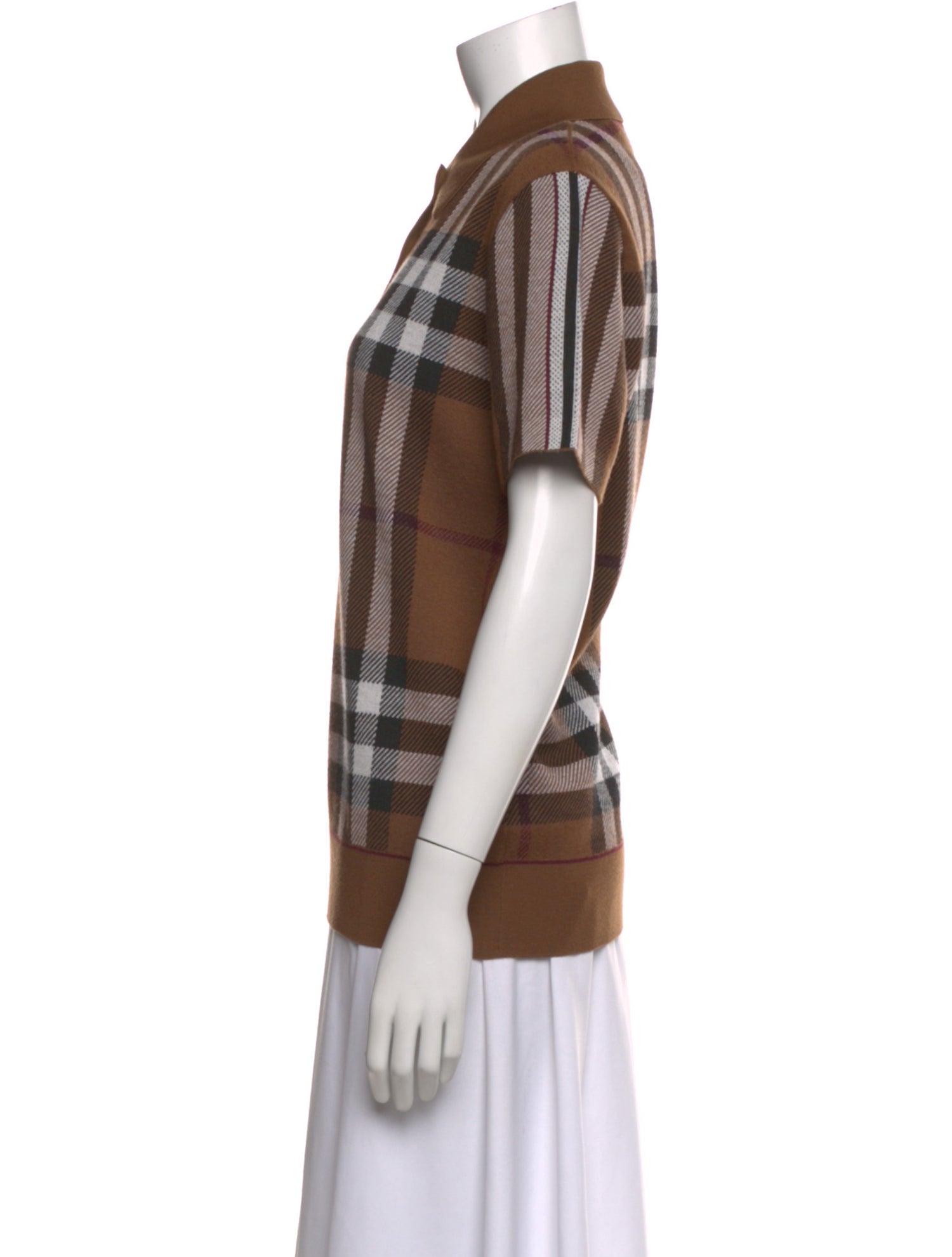 Burberry Wool Plaid Print Polo