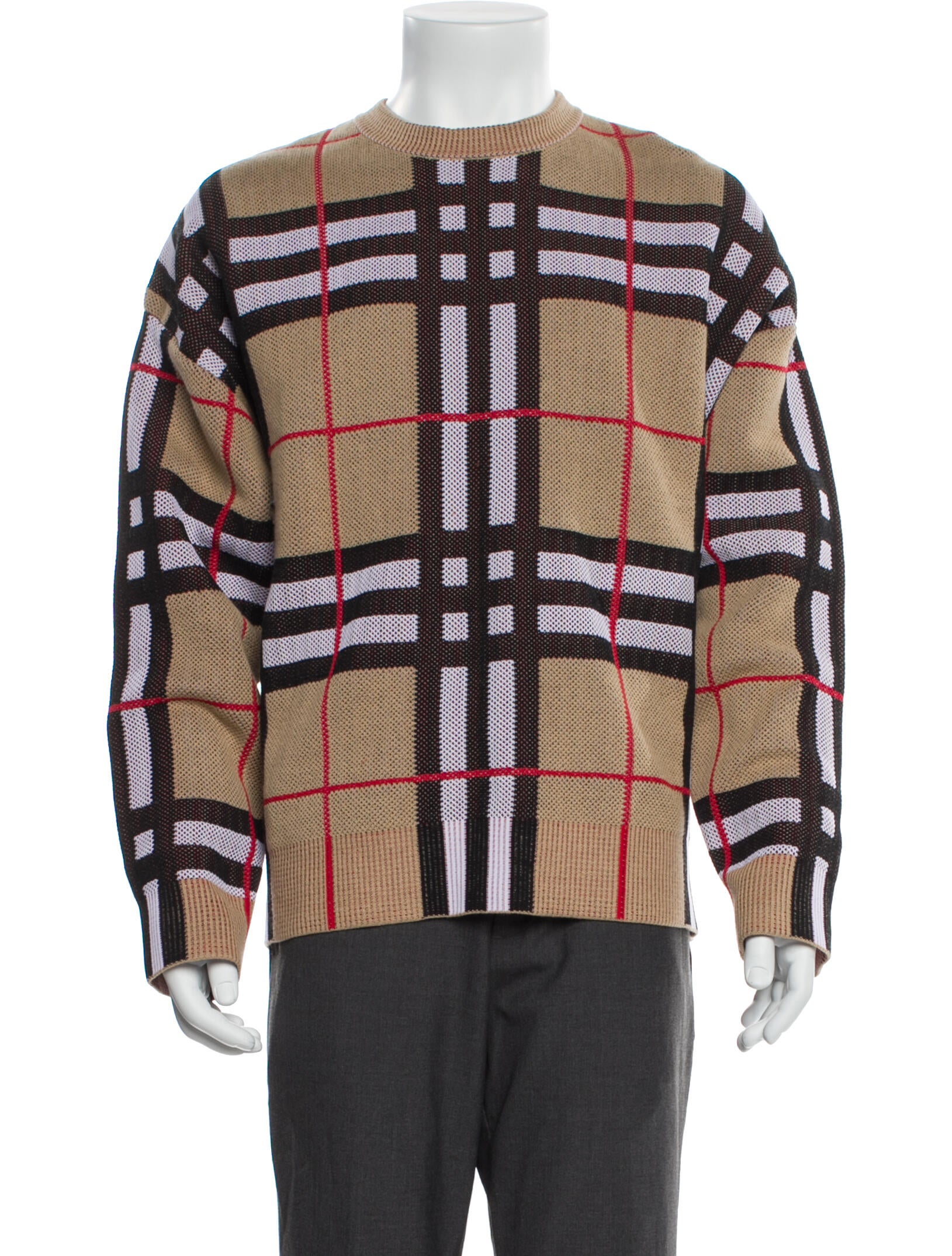 Burberry Plaid Print Mock Neck Pullover