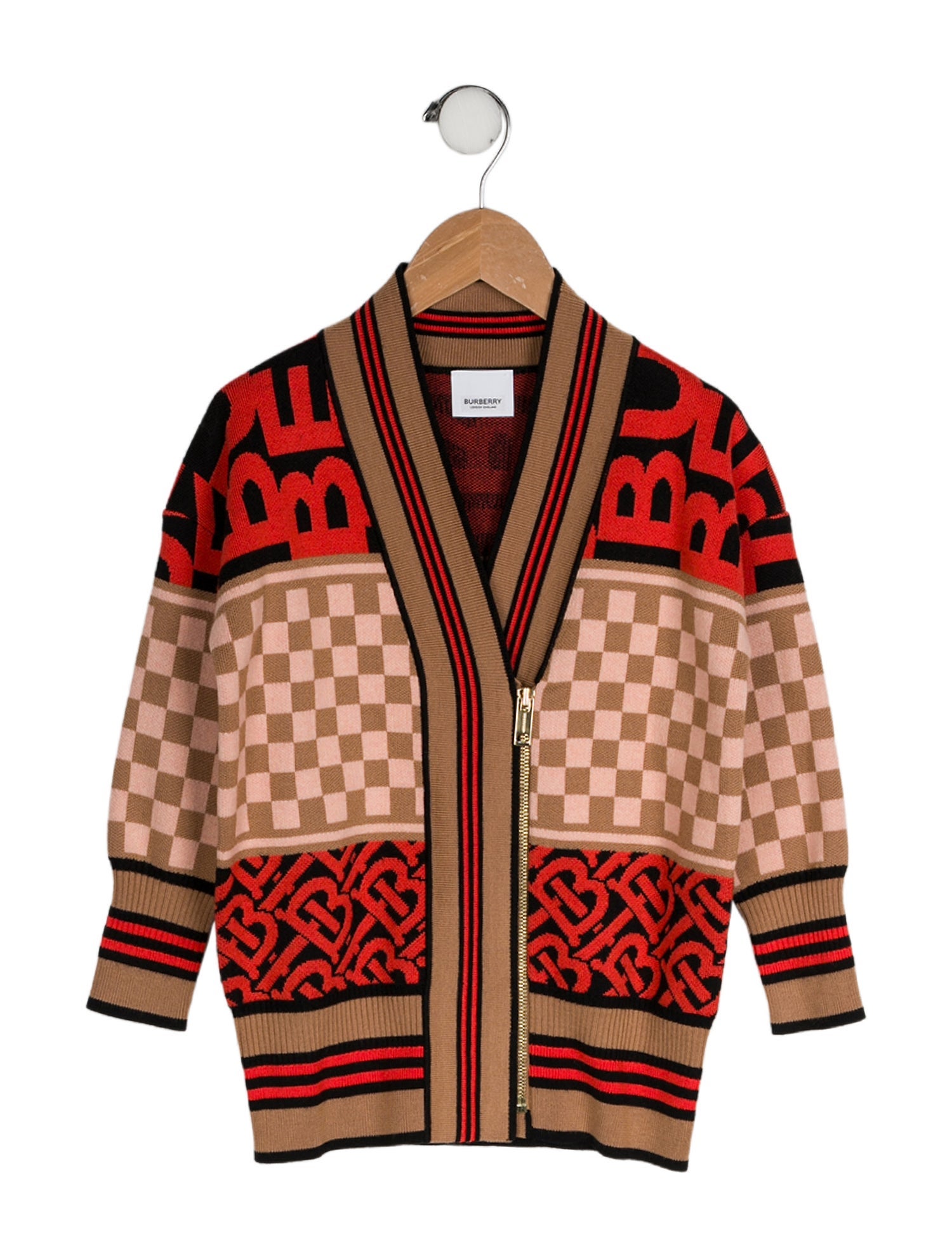 Burberry Girls' Intarsia Zip Up Cardigan w/ Tags
