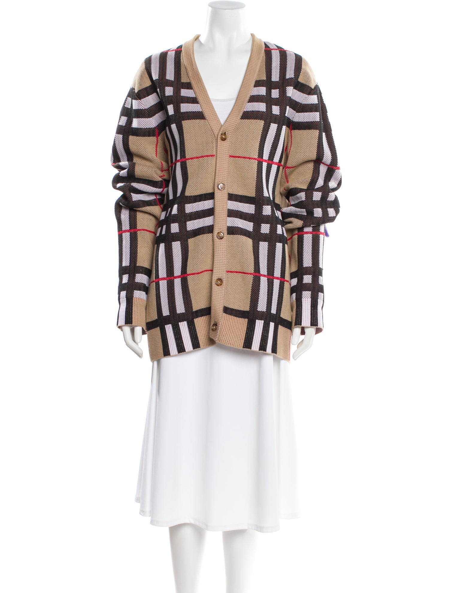 Burberry Nylon Plaid Print Sweater