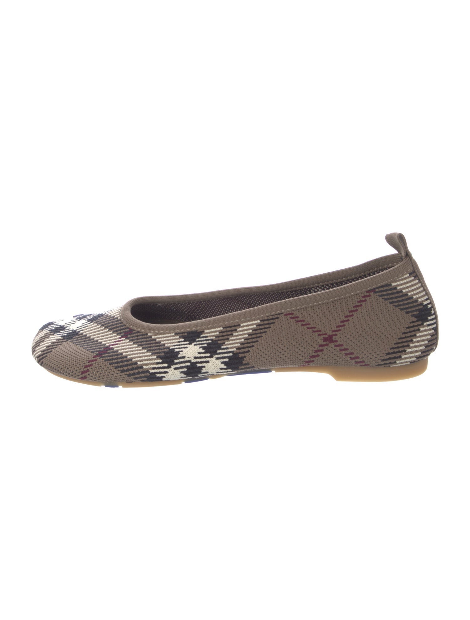 Burberry Plaid Print Leather Trim Embellishment Ballet Flats