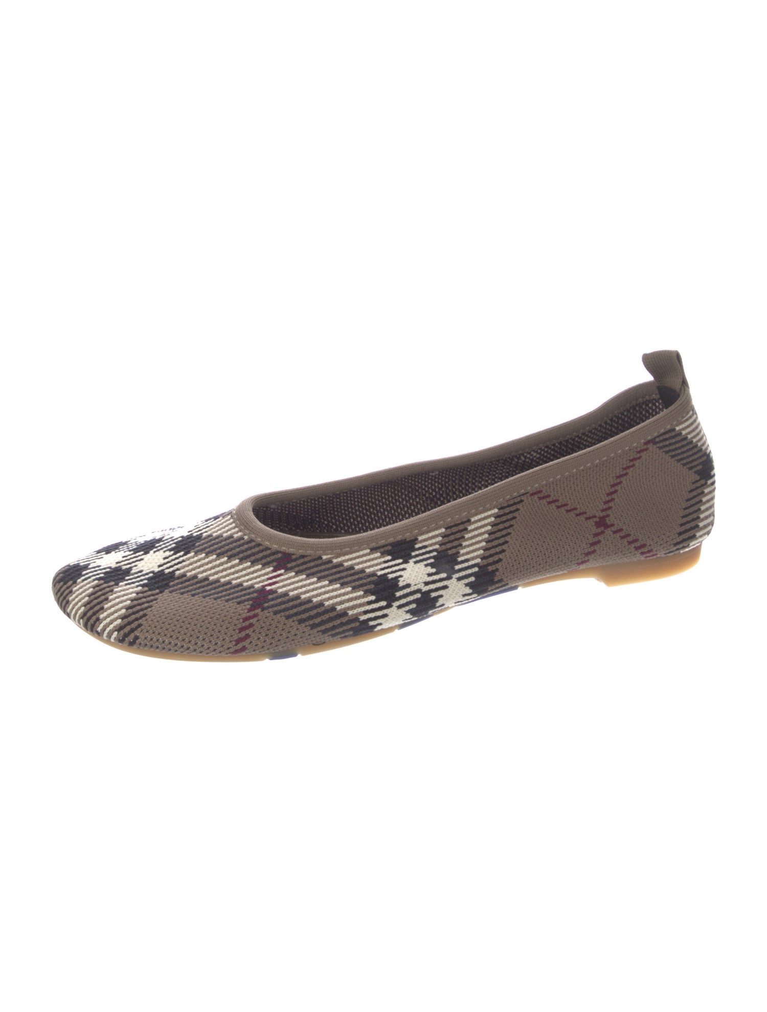 Burberry Plaid Print Leather Trim Embellishment Ballet Flats
