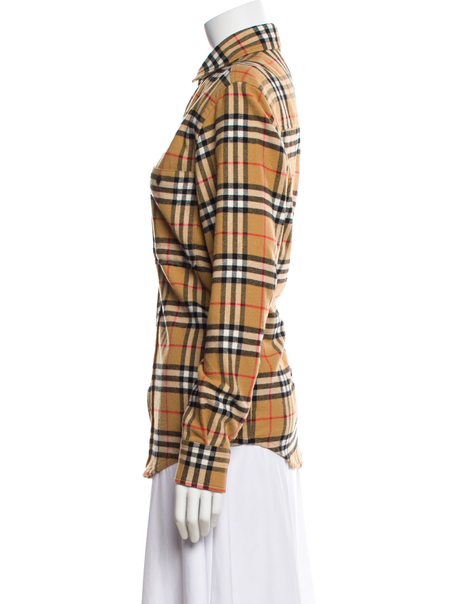 Burberry Wool Plaid Print Button-Up Top