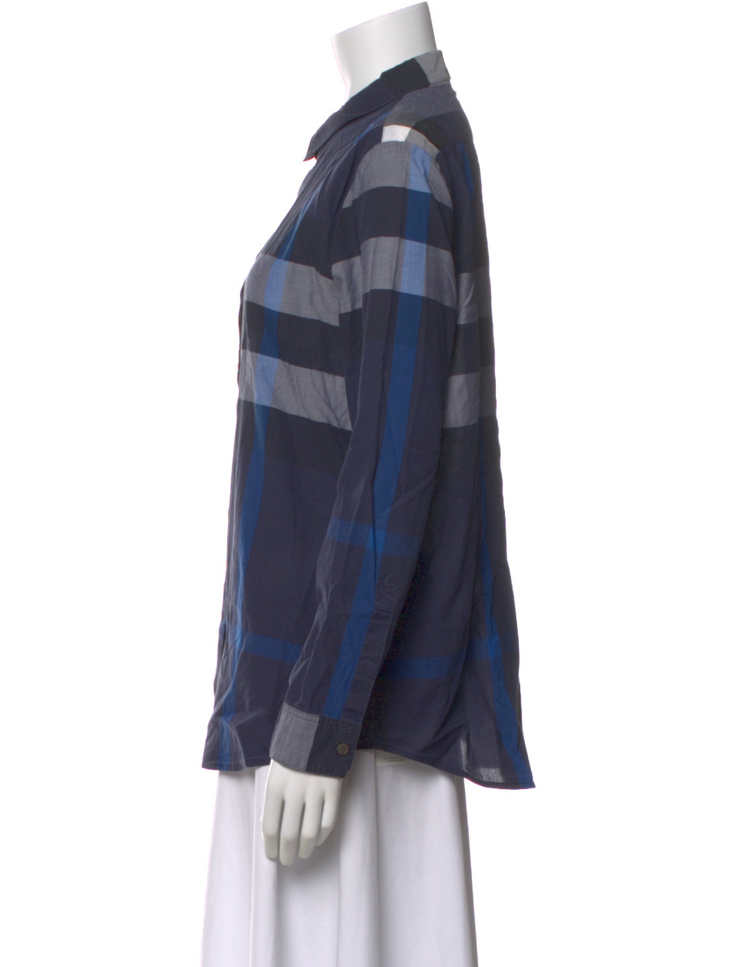 Burberry Plaid Print Long Sleeve Button-Up Top