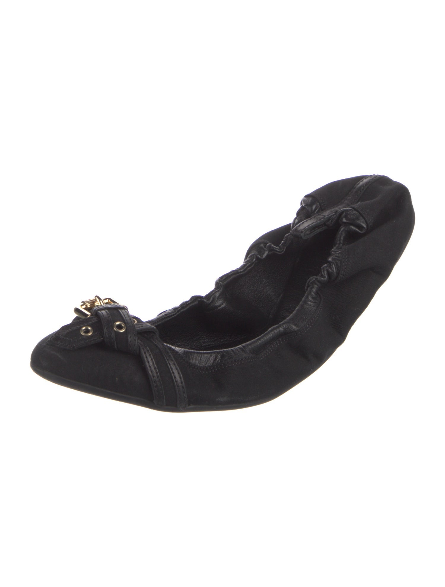 Burberry Canvas Leather Trim Embellishment Ballet Flats