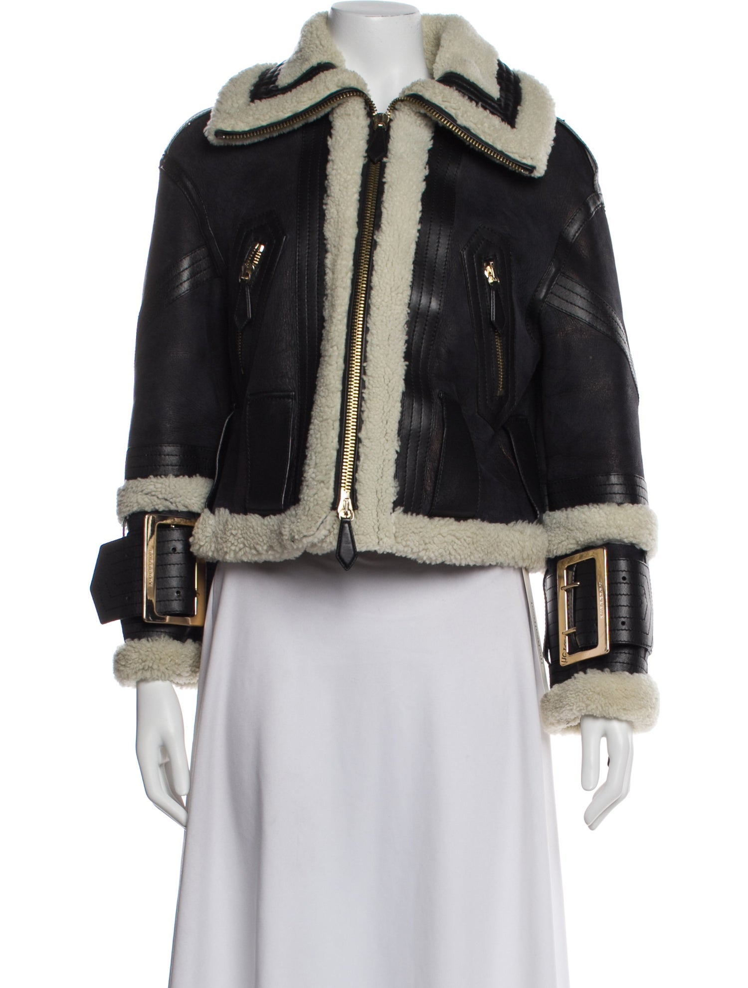 Burberry Shearling Colorblock Pattern Fur Jacket